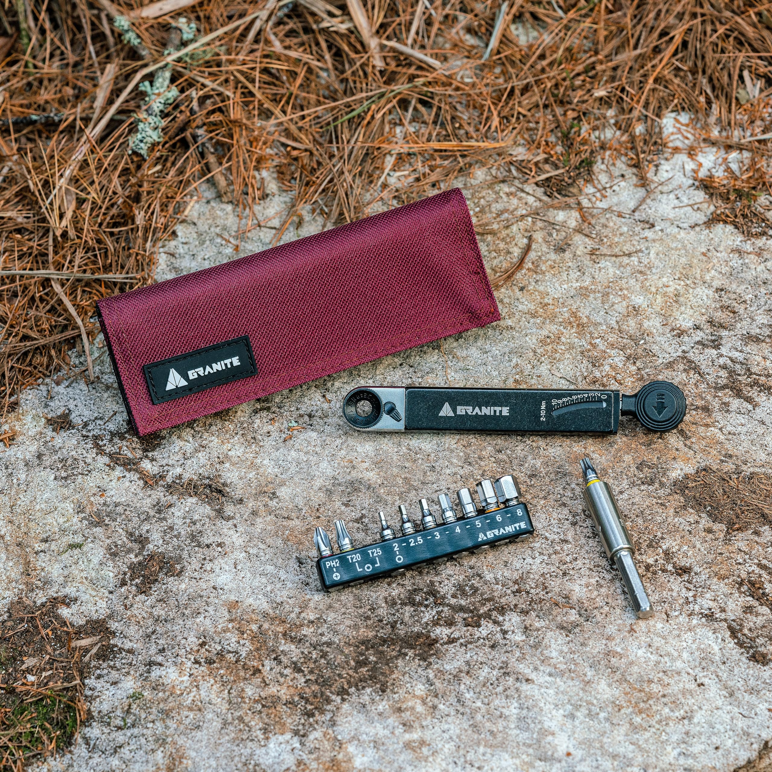 Premium Granite Rocknroll TQ Torque Ratchet Bike Tool Kit - 10-in-1 Multifunctional Bicycle Repair Set with Extension Rod | Portable Torque Wrench for Mountain Bikes & Road Bikes (Red) | Perfect for Trailside Repairs & Home Maintenance