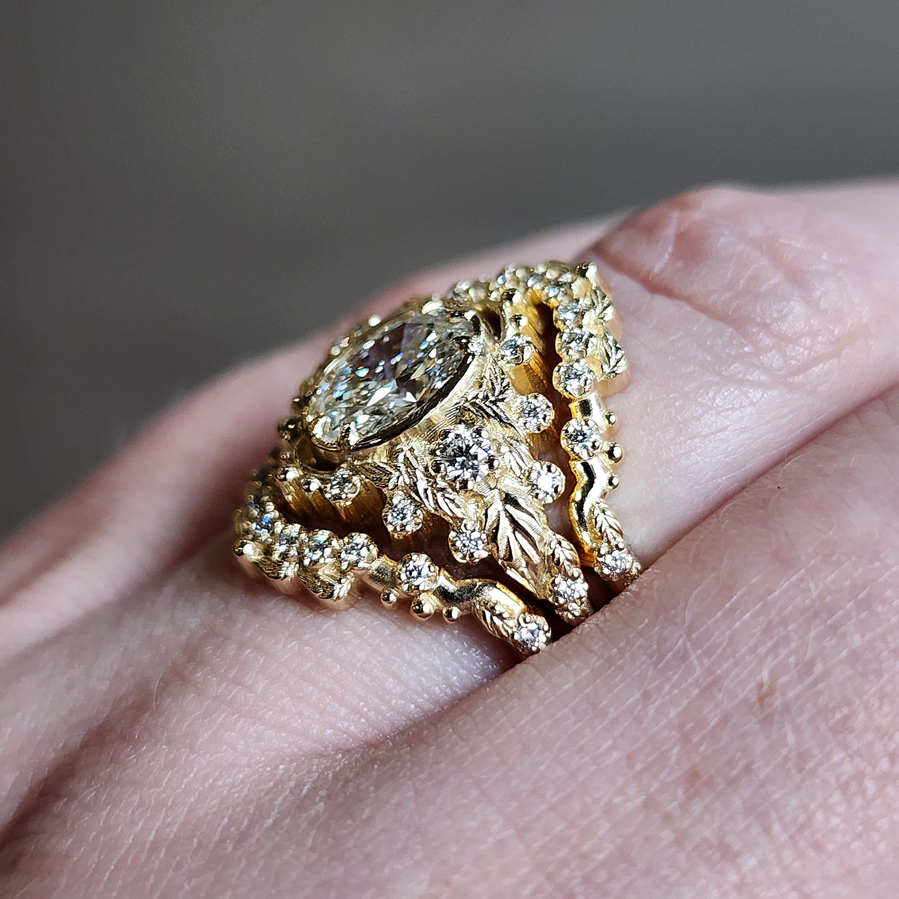 Natura Engagement Ring Setting with Natural Diamond Side Stones & Leaf Design - Customize Your Own Ring for Weddings, Proposals & Anniversaries