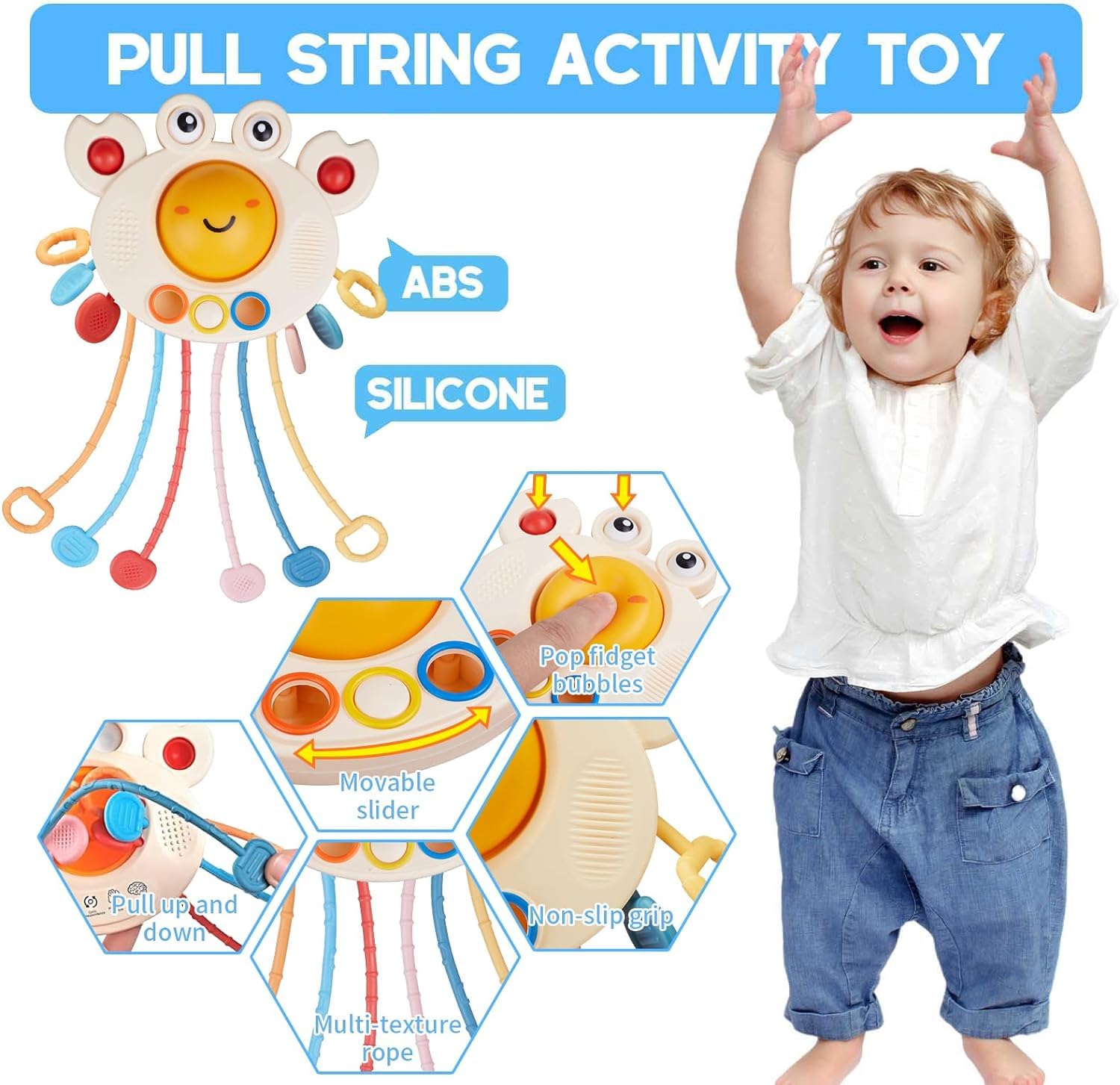 Montessori Baby Sensory Toy - Food Grade Silicone Travel Toy for Toddlers 18 Months to 3 Years | Crab Shape | Perfect for Car Rides, Airplane Travel & Early Learning Development