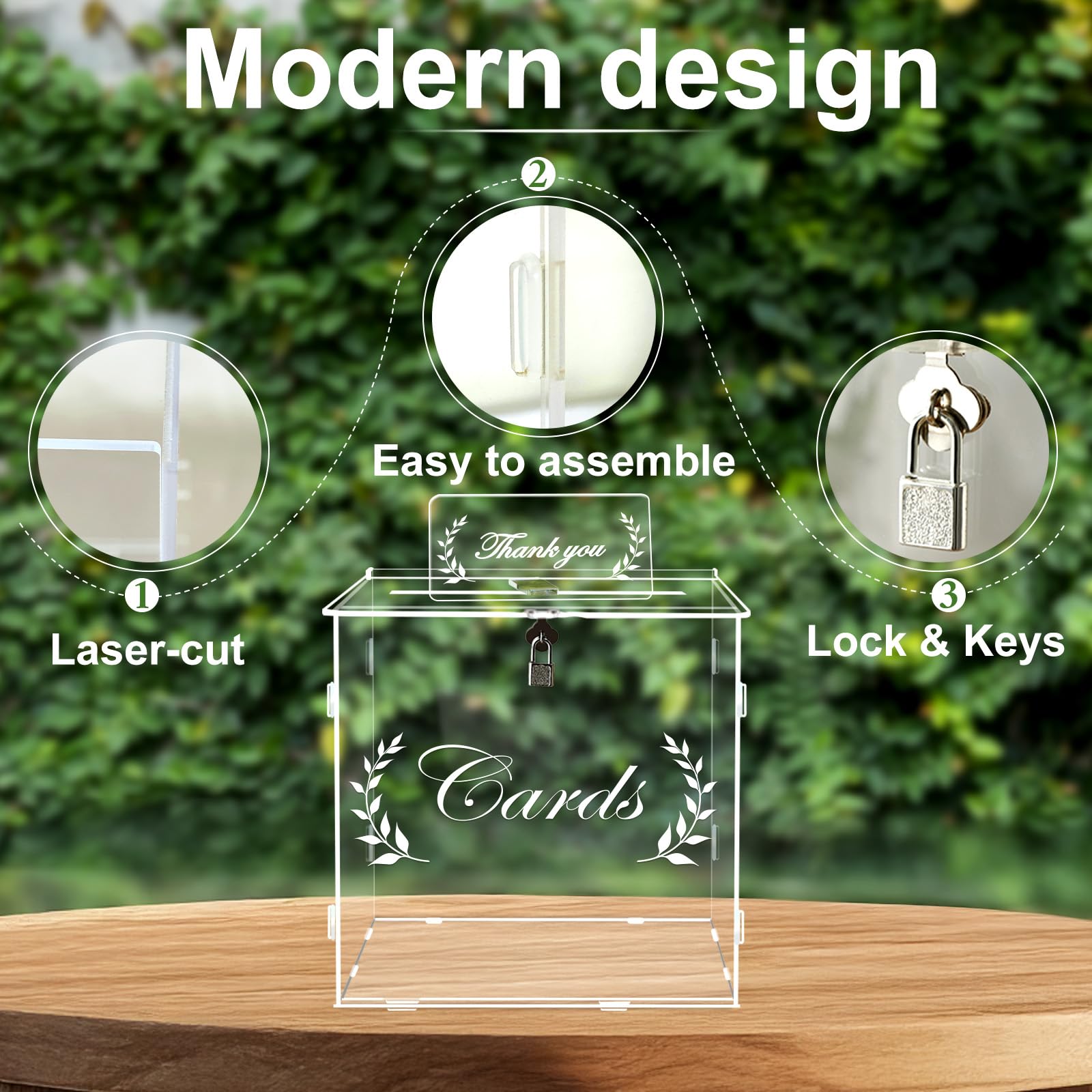 Clear Acrylic Card Box with Lock - Gift Card Holder for Wedding, Anniversary, Birthday & Graduation | Money Box for Reception, Bridal Shower & Rustic Decorations | Perfect for Party Favors & Cash Gifts