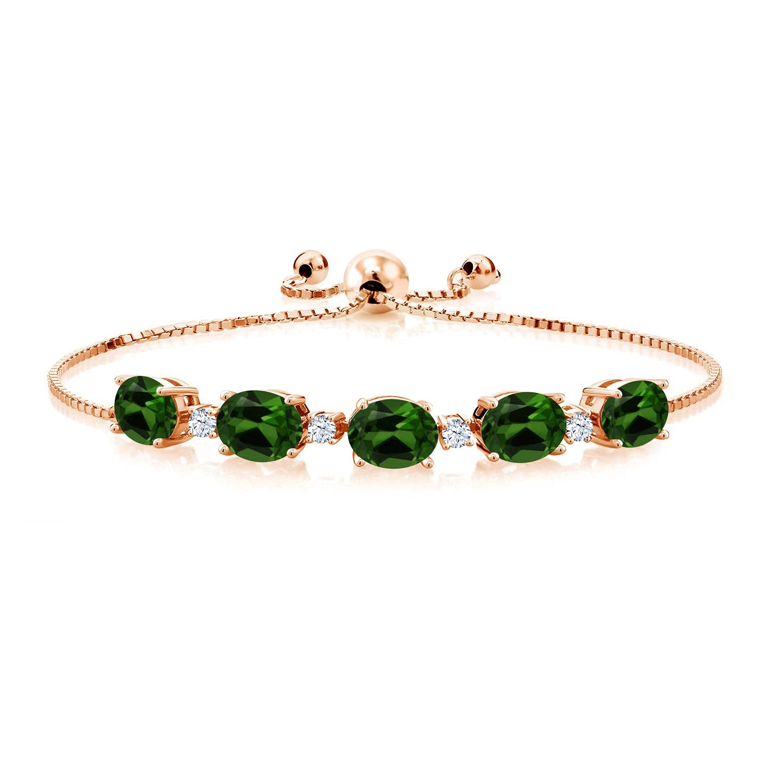 6.20 Ct Oval Green Chrome Diopside Bracelet in 18K Rose Gold Plated Silver for Women | Elegant Jewelry Gift for Birthday, Anniversary & Special Occasions