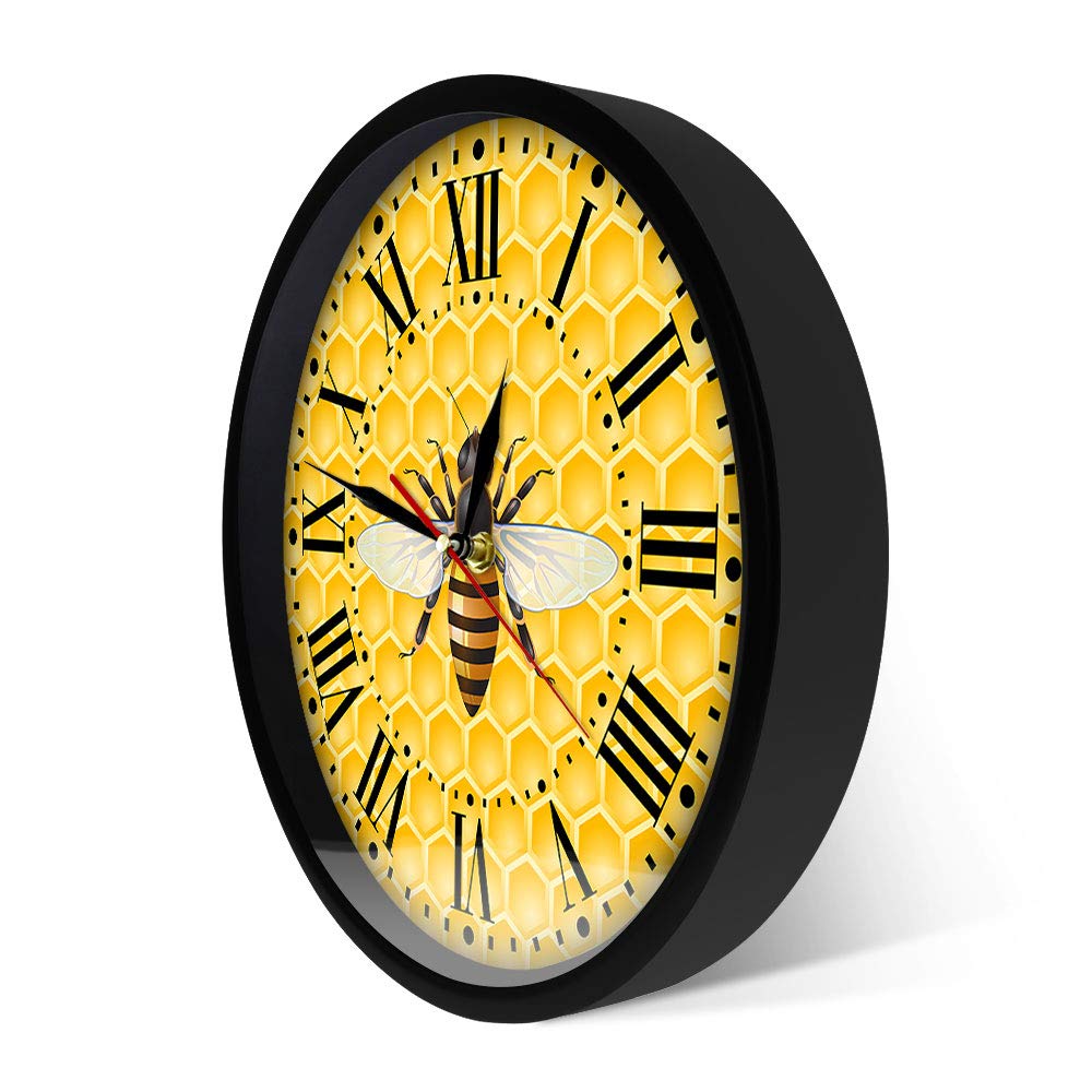 Honey Bee Wall Clock - Silent Metal Frame for Living Room & Nursery Decor