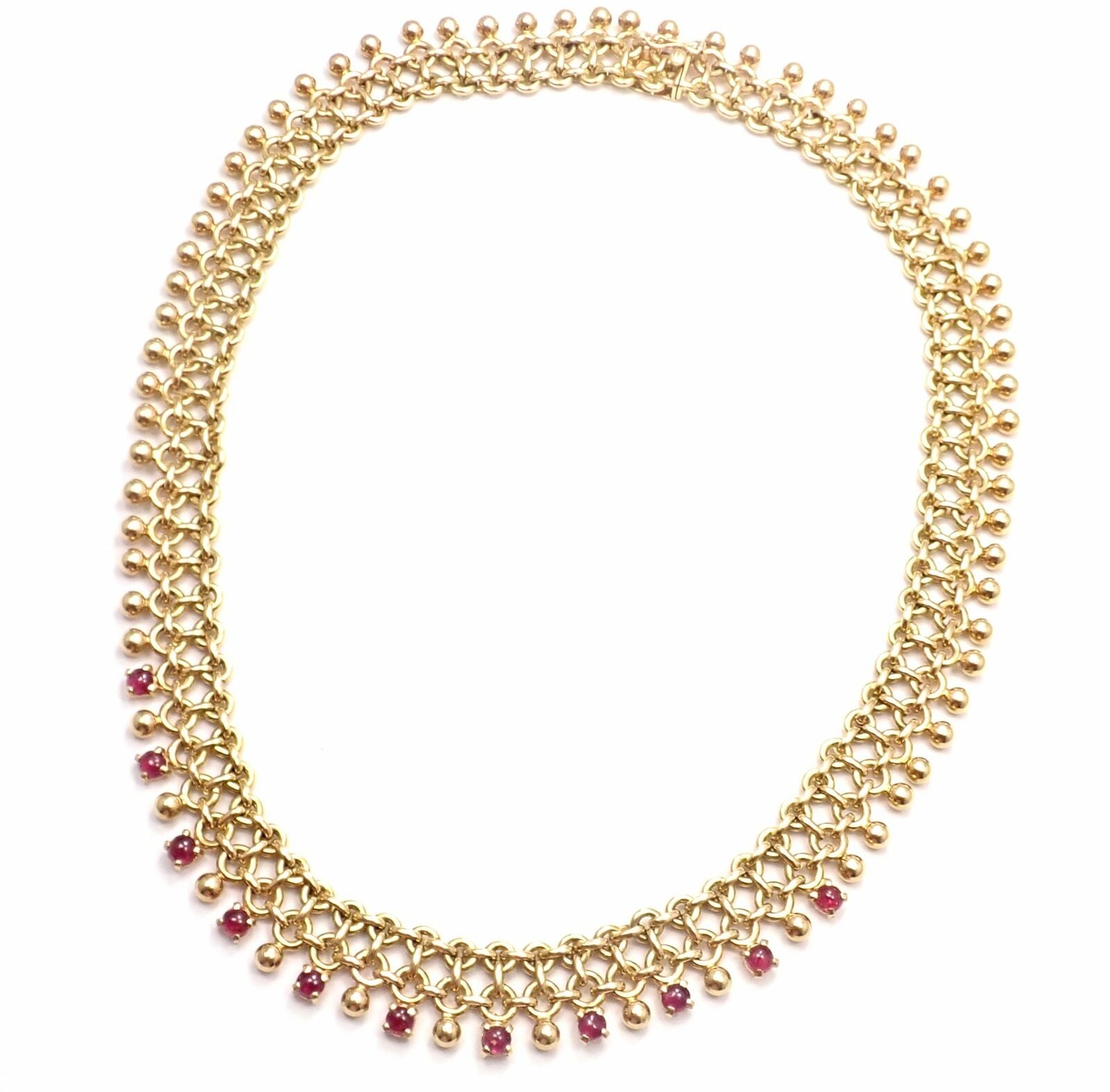 Vintage Authentic Tiffany & Co 18k Yellow Gold Ruby Collar Necklace - Luxury Jewelry Gift for Women, Perfect for Weddings & Special Occasions