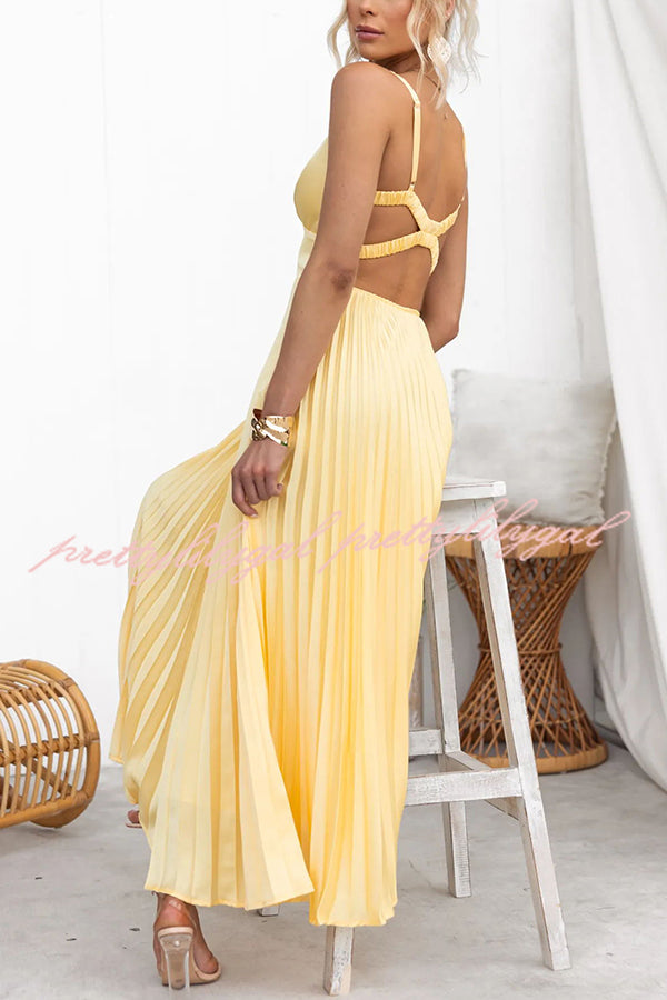 Tucson Sunset Pleated Back Elastic Waist Maxi Dress for Women | Flowy Beach Dress for Summer Vacation, Boho Chic Outfit, Casual Sundress