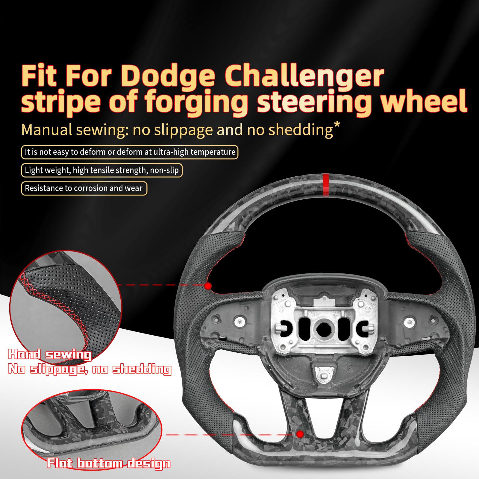 Premium Forged Carbon Fiber Steering Wheel Cover - Anti-Slip & Breathable Design - Compatible with Dodge Challenger/Charger/Hummer 2015-2020 - Perfect for Racing, Daily Driving & Car Enthusiasts