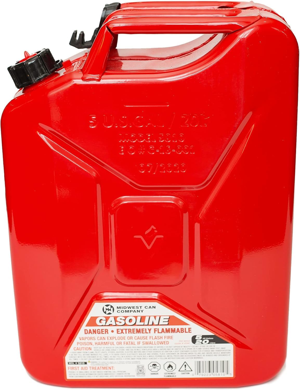 5 Gallon Midwest Jerry Gas Can - Heavy Duty Metal Fuel Container for Emergency, Camping, and Outdoor Use