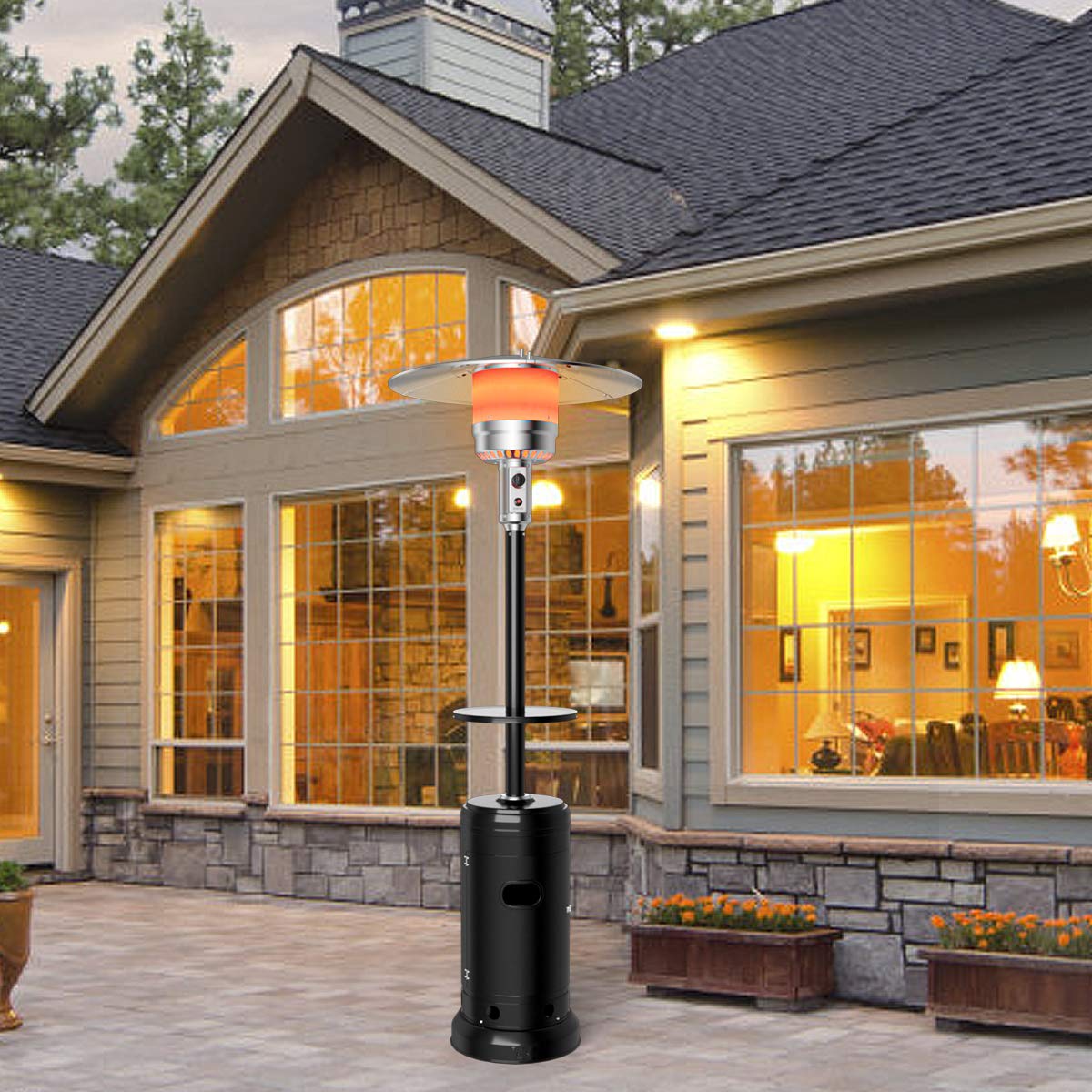 50,000 BTU Portable Propane Patio Heater with Wheels & Shelf Tabletop - Stainless Steel Burner, Auto Shut Off & Tip-Over Protection - Outdoor Heating for Backyard, Deck, Garden & Restaurant Use