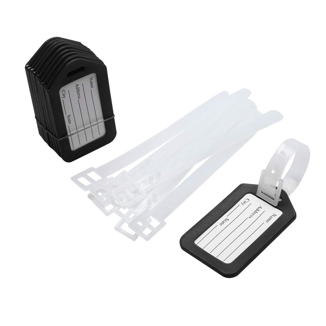 uxcell 10-Piece Plastic Luggage Tags for Travel Backpacks & Bags - Black & White Name ID Tags | Perfect for Airports, Cruises & School Backpacks