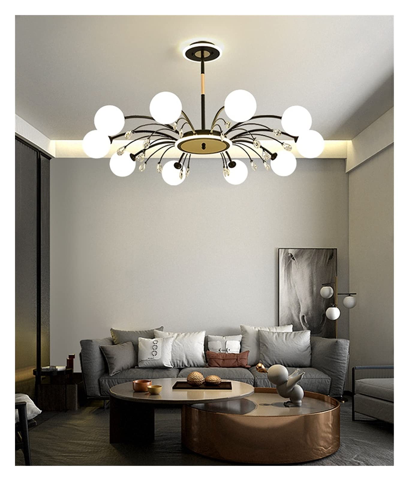 Modern LED Chandelier - Nordic Style Glass Ball Pendant Light with Gold/Black Finish for Dining Room & Living Room Decor | Energy Efficient Warm White Lighting | Perfect for Home, Restaurant and Office Spaces