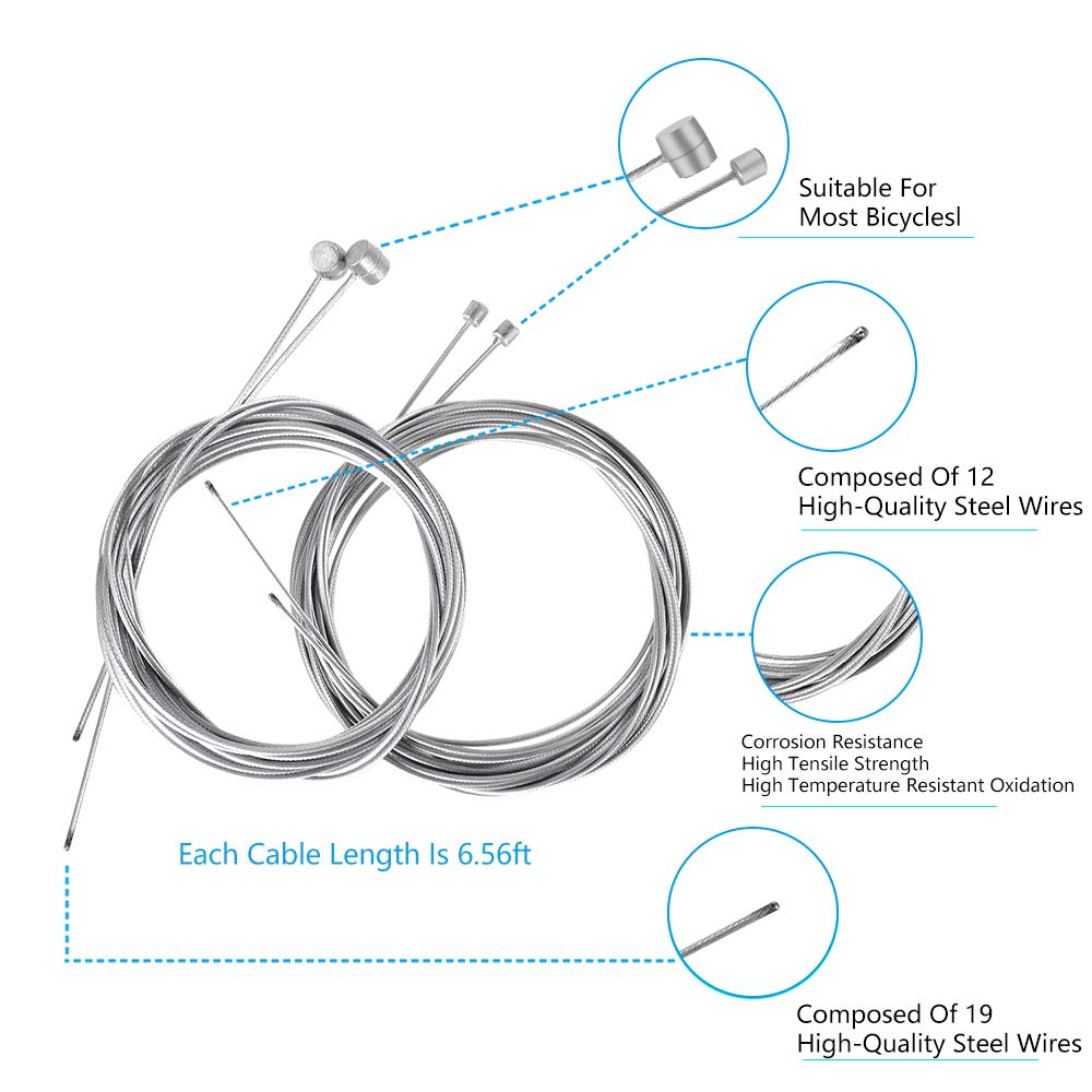 Premium Bike Brake & Shifter Cable Set - 18PC Universal Bicycle Gear Wire Replacement Kit for Mountain/Road Bikes | Durable Inner Cables for Smooth Braking & Gear Shifting | Perfect for DIY Repairs & Maintenance