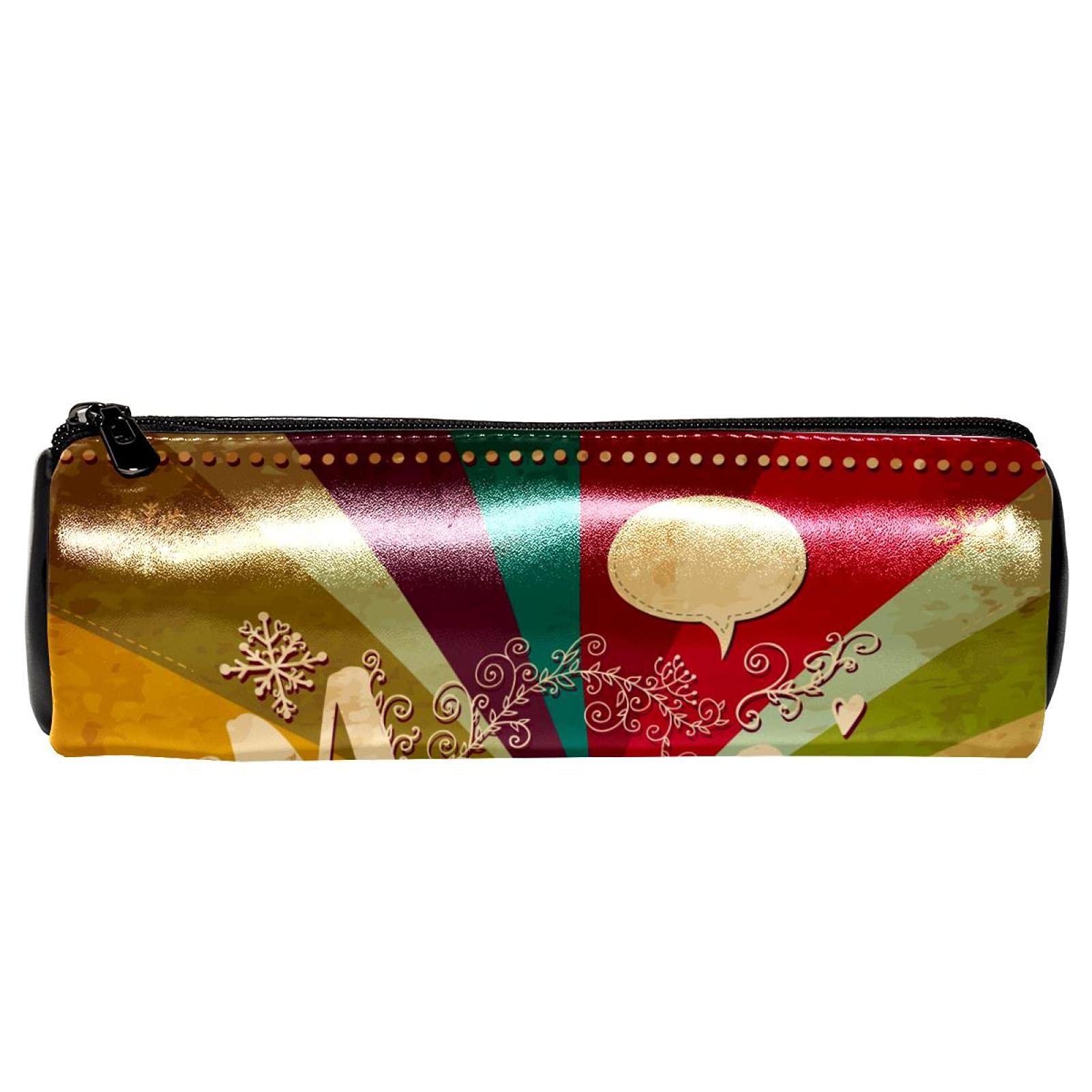 Premium Leather Barrel Pencil Case with Zipper - Large Capacity Stationery Organizer for School, Office & Travel - Colorful Christmas Pattern Pen Pouch Holder (Perfect Gift for Students & Professionals)