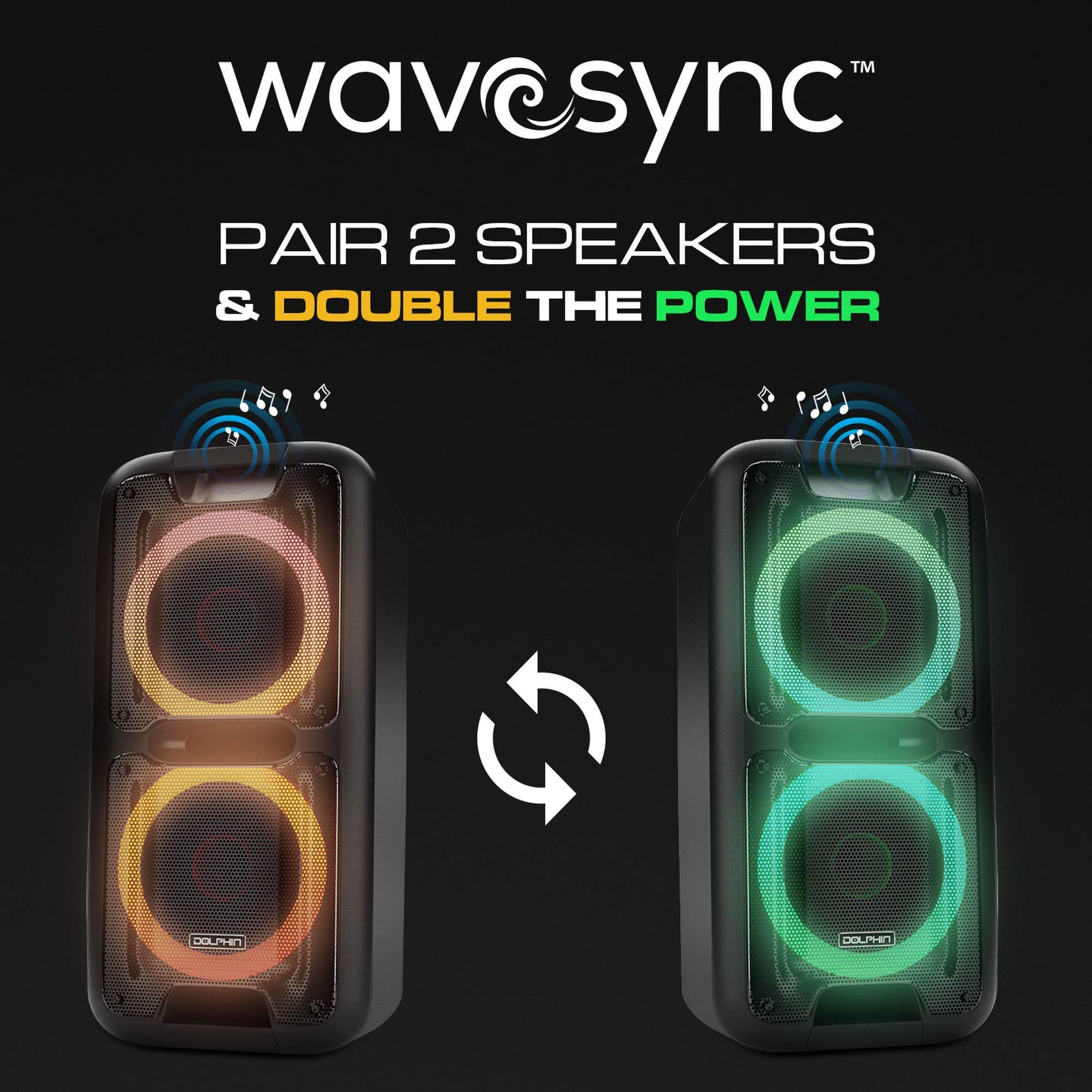 Dolphin BoxParty 2100 Portable Bluetooth Speaker - Wireless Party Speaker with LED Light Show, X-Bass Boost, Dual 10