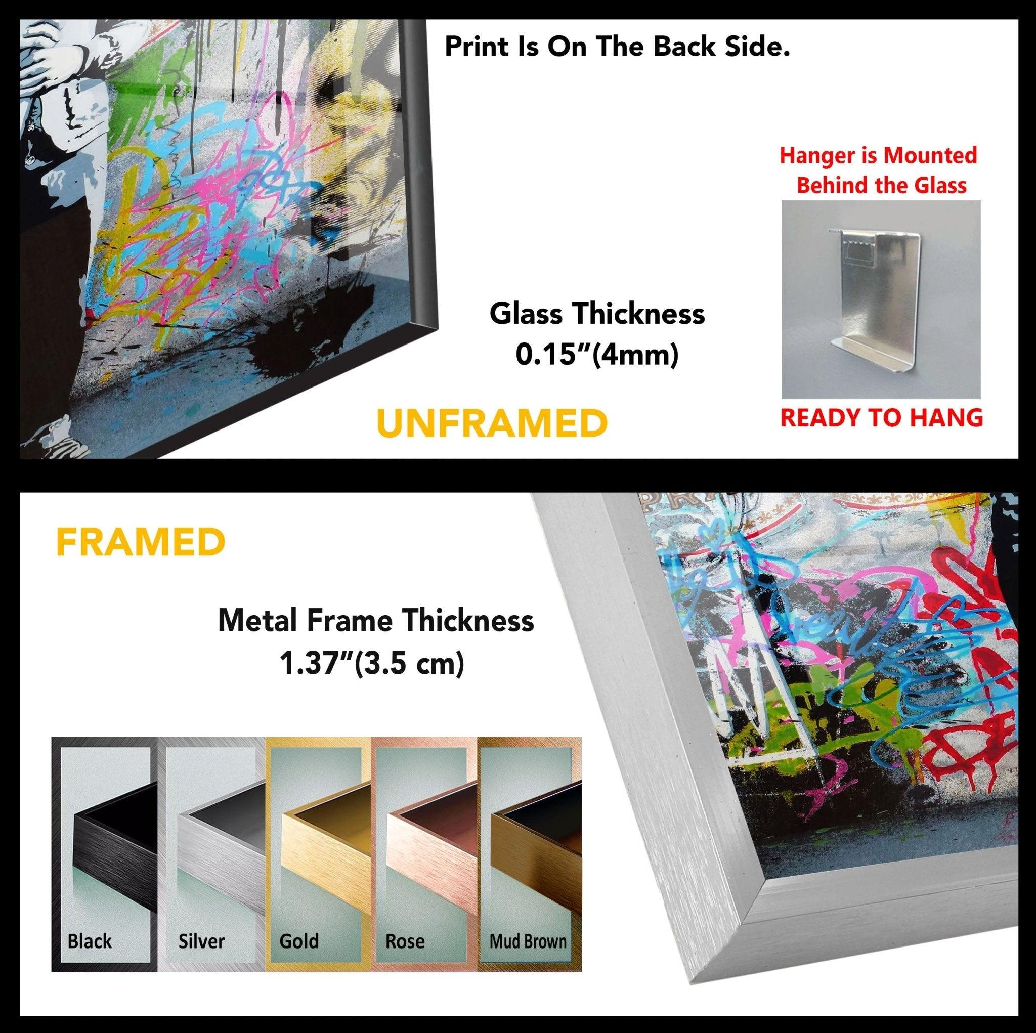 Banksy Einstein Graffiti Glass Wall Art - Modern Home Decor for Living Room, Office & Bedroom - Unique Street Art Inspired Glass Painting