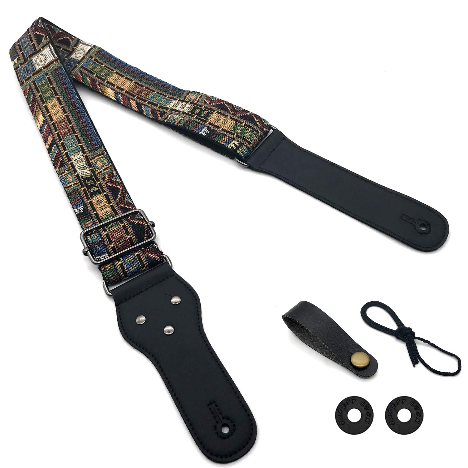 Premium Adjustable Guitar Strap with 2 Secure Strap Locks & Leather Button - Comfortable for Electric, Acoustic & Bass Guitars - Perfect for Live Performances, Studio Sessions & Practice