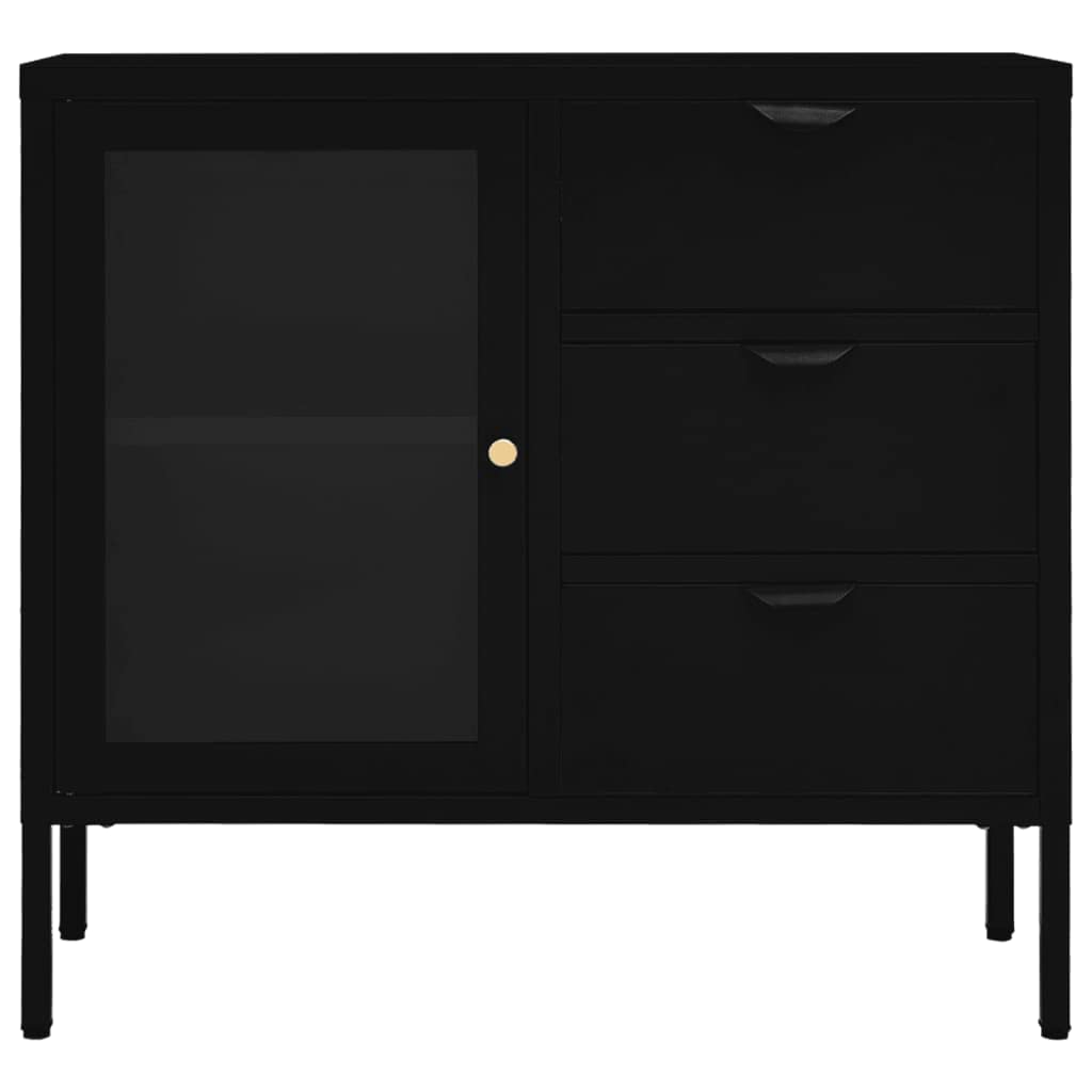 FAMIROSA Modern Black Steel Sideboard with 3 Drawers & Adjustable Shelf - 29.5
