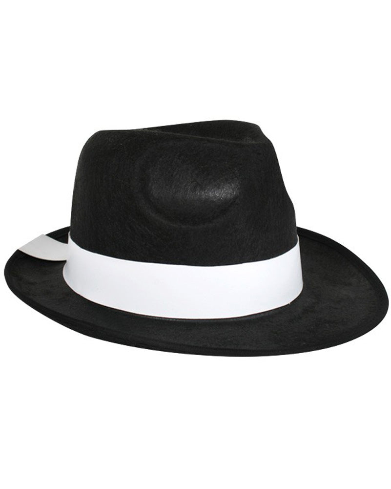 Vintage 1920s Black & White Gangster Hat for Men - Classic Fedora Style Costume Accessory for Halloween, Cosplay, and Themed Parties