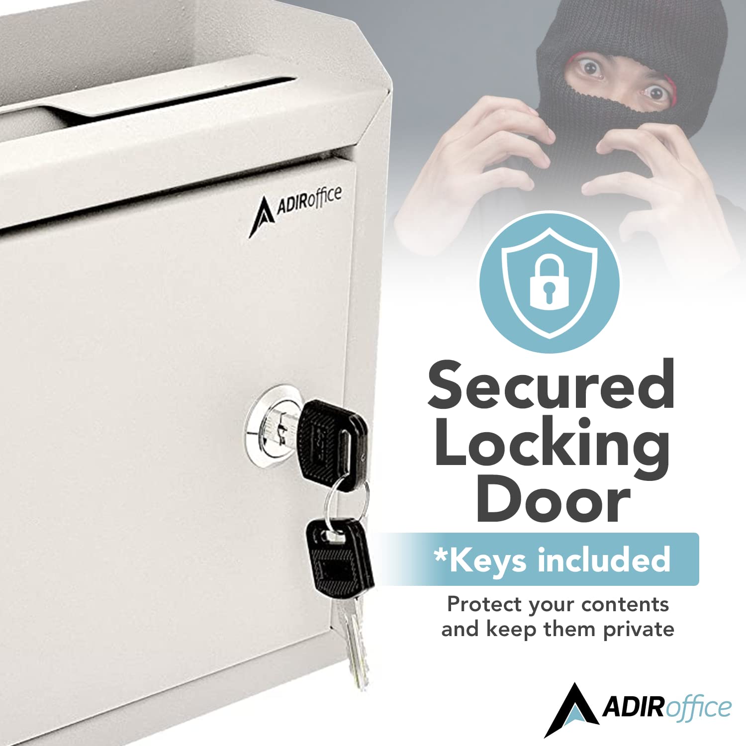 Adir Corp. Wall Mountable Steel Suggestion Box with Lock - Heavy Duty Key Lock Security Box for Donations, Collections, Ballots & Documents (9.75x7x3 Inches, White) - Ideal for Offices, Schools, Retail Stores & Public Spaces