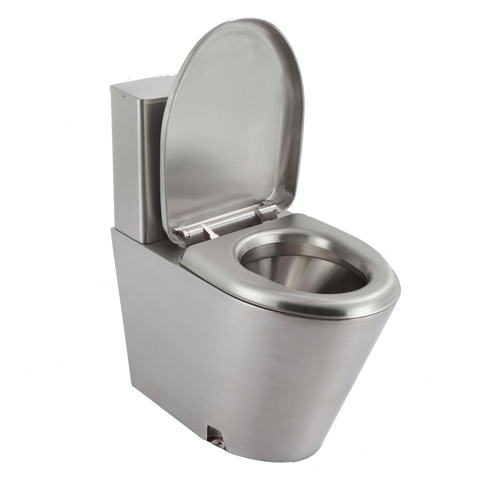 304 Stainless Steel Commercial Toilet - High Efficiency Water Saving One-Piece Toilet with Dual Flush & Soft Close, Silver Glossy Finish for Restaurants, Hotels, and Public Restrooms