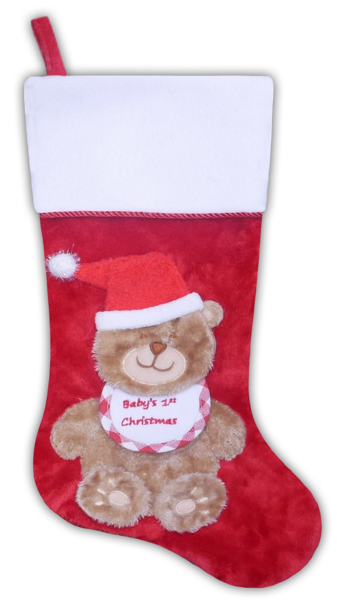 20.5 Inch Brown Bear Baby's First Christmas Stocking - Adorable Holiday Decor for Newborns, Infants & Nursery Decorations - Perfect for Fireplace Mantel, Baby Shower Gifts & Christmas Celebrations