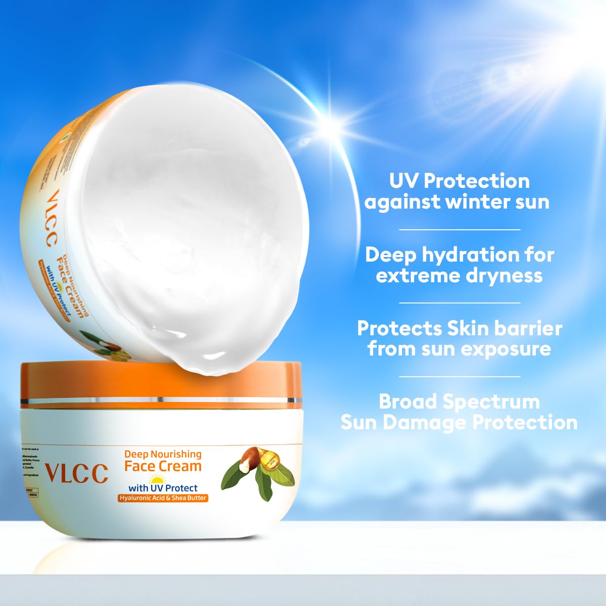 VLCC Deep Nourishing Face Cream with SPF & Hyaluronic Acid - 200g | Shea Butter Moisturizer for Dry Skin | UV Protection & Winter Skin Care | Day & Night Cream for Intense Hydration | Perfect for Daily Use & Harsh Weather Protection