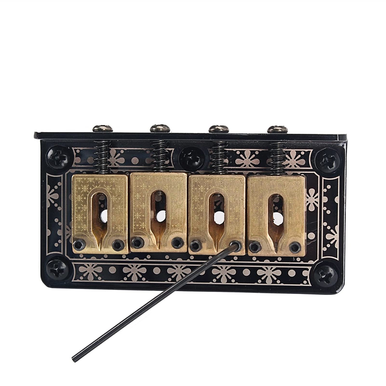 4-String Electric Guitar Bridge Saddle - Hardtail Replacement Part with Screw Wrench for Bass & Cigar Box Guitars | Black Tailpiece for Enhanced Tone & Playability | Perfect for Guitar Upgrades & DIY Repairs