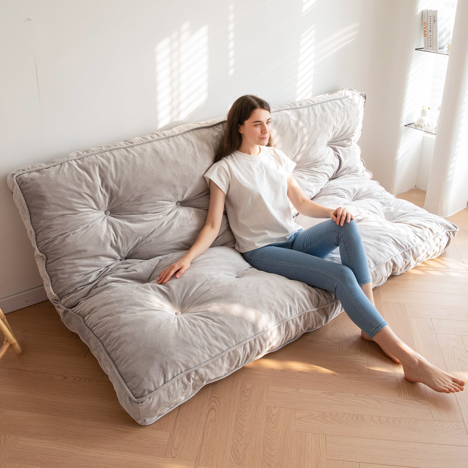 MAXYOYO 6-Inch Thick Velvet Futon Mattress for Sofa Bed - Soft & Comfortable Couch Bed Replacement (Grey) - Perfect for Small Spaces, Guest Rooms & Apartments