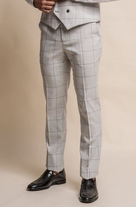 Cavani Radika Light Grey Check Tweed Pants for Women - Classic Office Trousers & Smart Casual Workwear