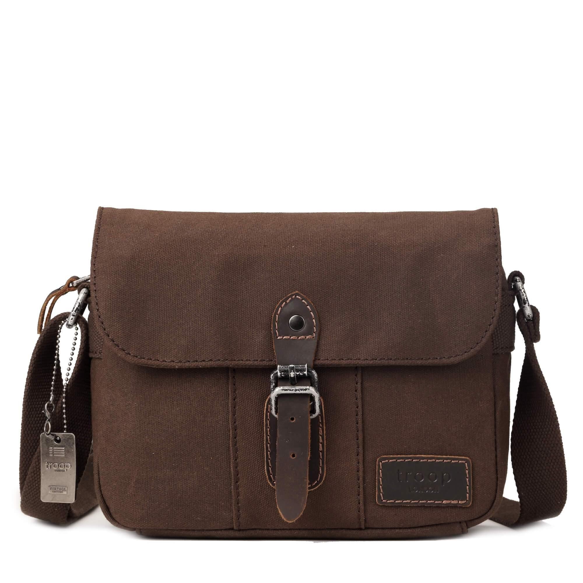 Troop London Heritage Canvas Leather Crossbody Bag - Small Travel Bag for Women & Men, Perfect for Daily Use, Commuting & Weekend Getaways
