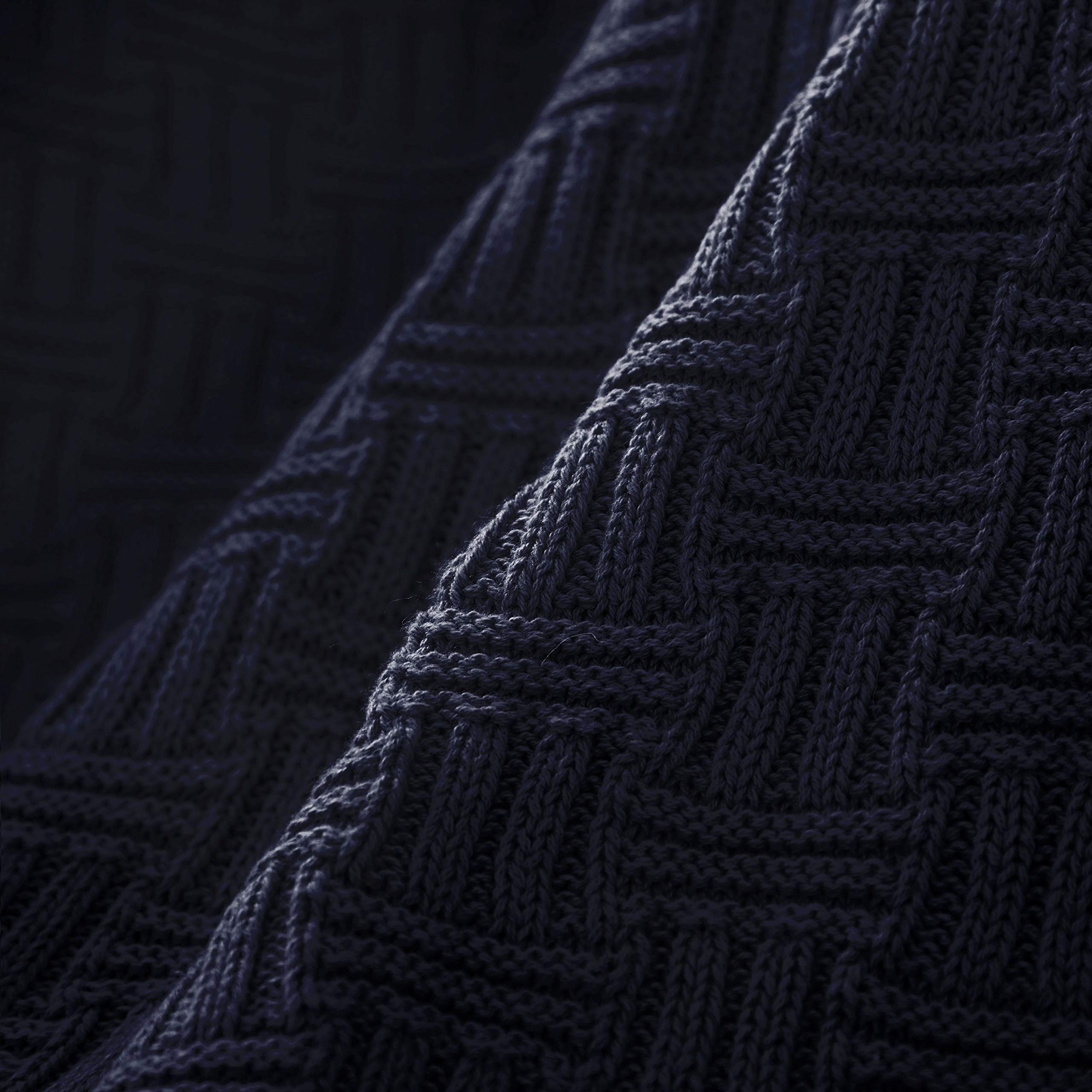 Premium Navy Blue Cable Knit Throw Blanket - Soft Cotton 50