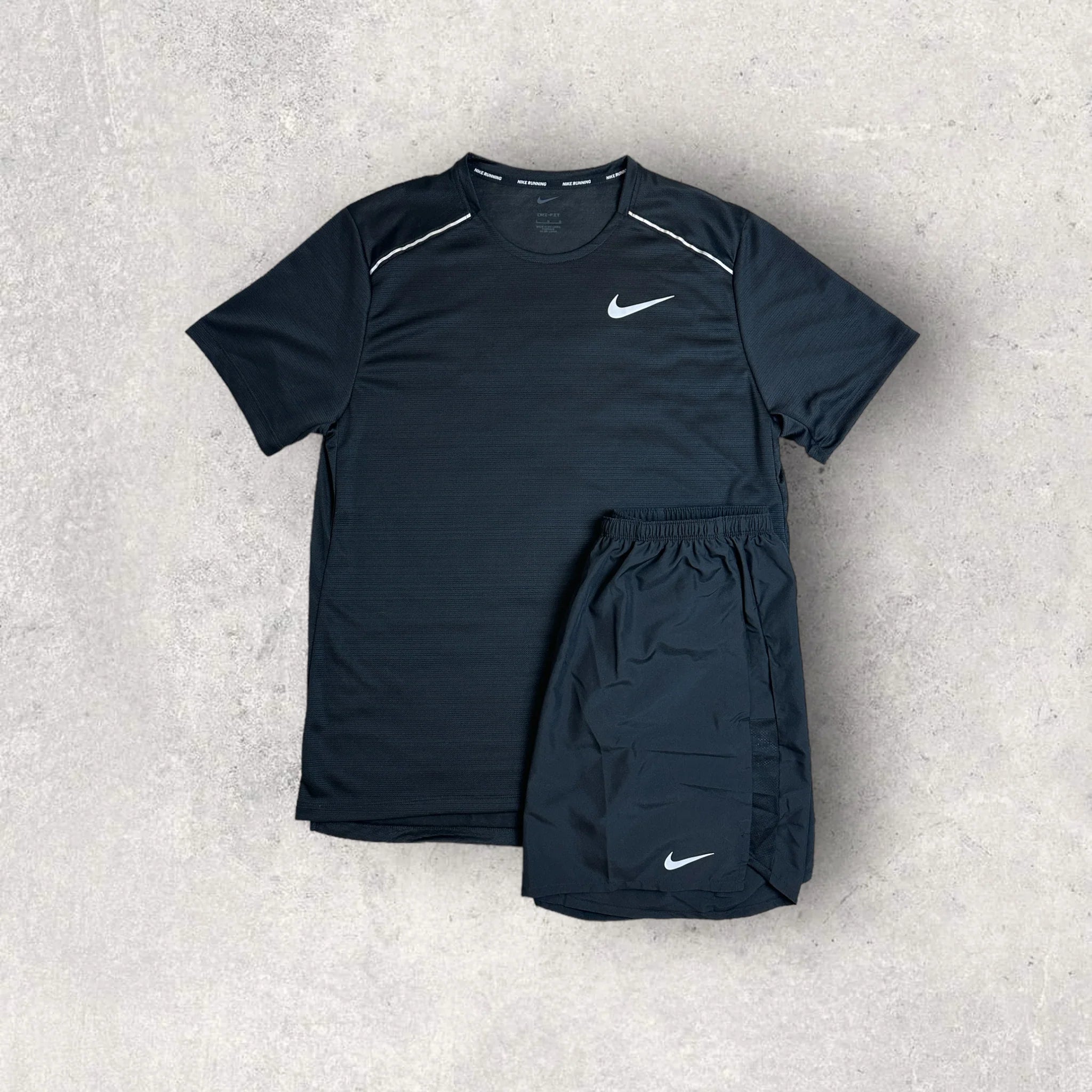 Nike Miler 1.0 Running T-Shirt & Shorts Set for Men - Breathable Black Athletic Outfit - Gym Workout & Jogging Apparel
