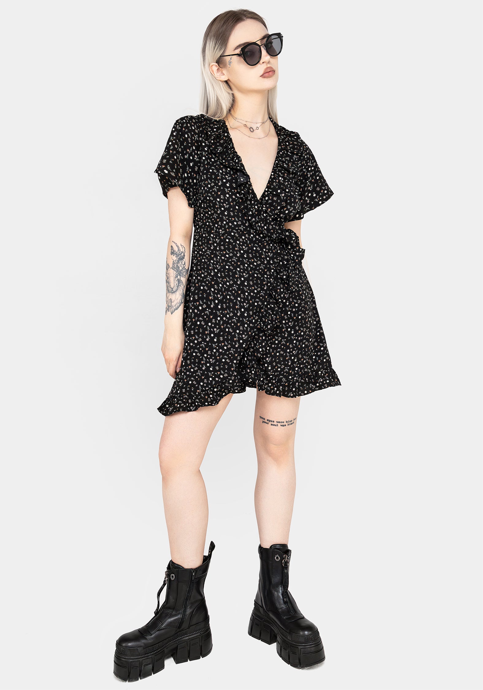 Moonsee Wrap Ruffle Dress for Women - Elegant Floral Print Summer Midi Dress with V-Neck & Sleeveless Design - Perfect for Beach Vacations, Date Nights & Special Occasions