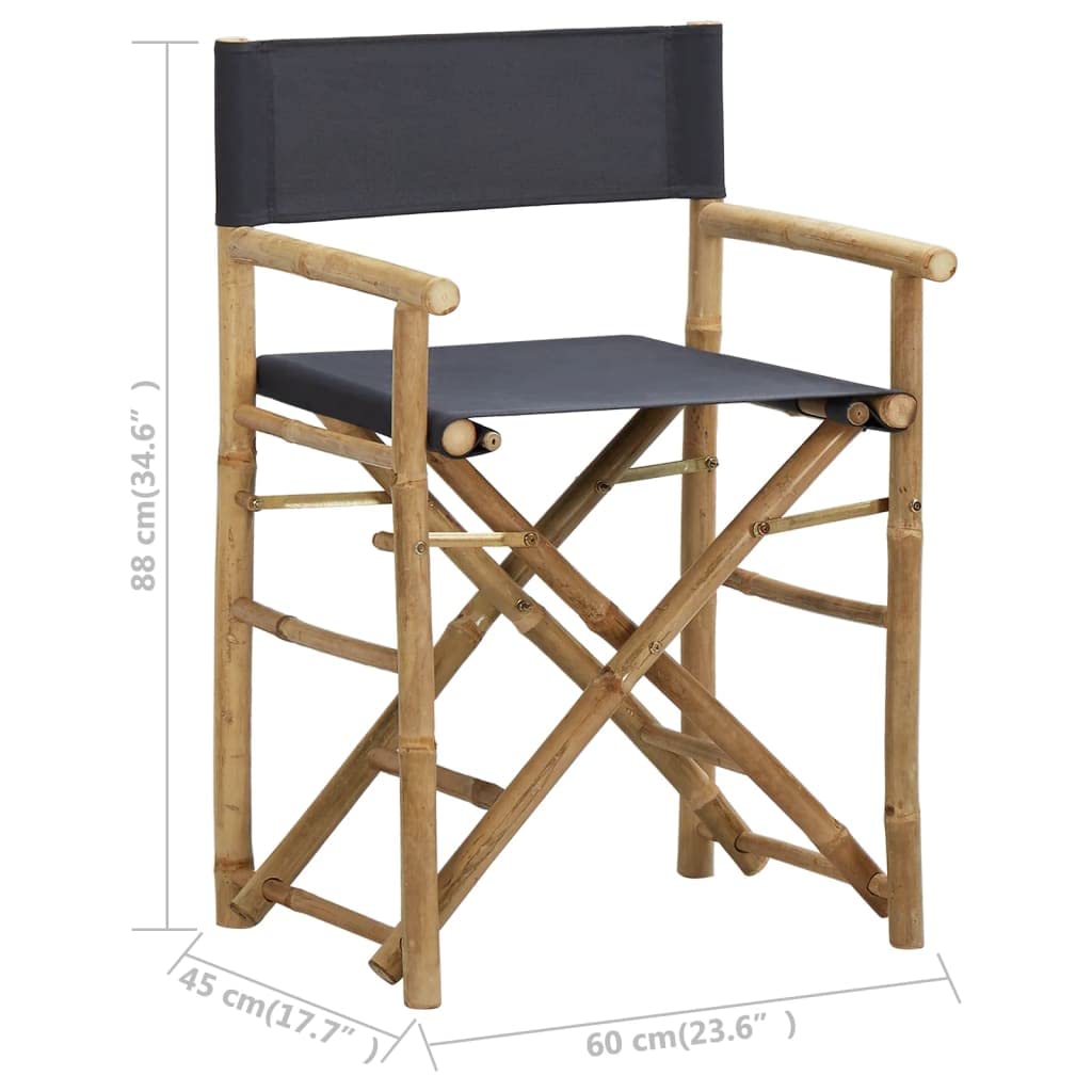 2-Pack Dark Gray Folding Director's Chairs - Bamboo & Fabric for Dining Room, Kitchen, Living Room, Garden - Indoor & Outdoor Use - Perfect for Patio, Picnics, Camping and Events