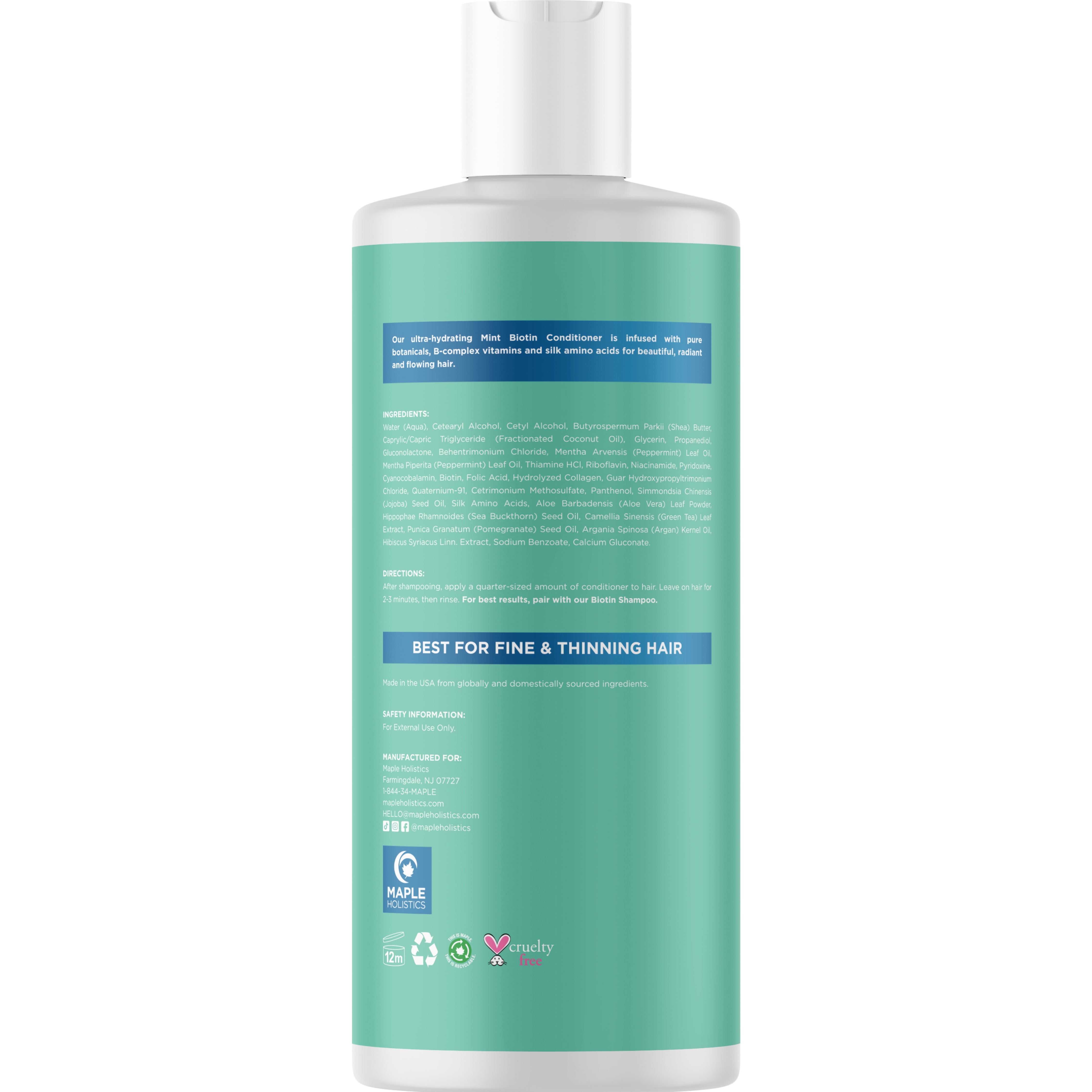 Mint Biotin Hair Conditioner for Thicker, Healthier Hair - Strengthens & Nourishes Dry, Damaged Hair - Perfect for Daily Use at Home & Salon