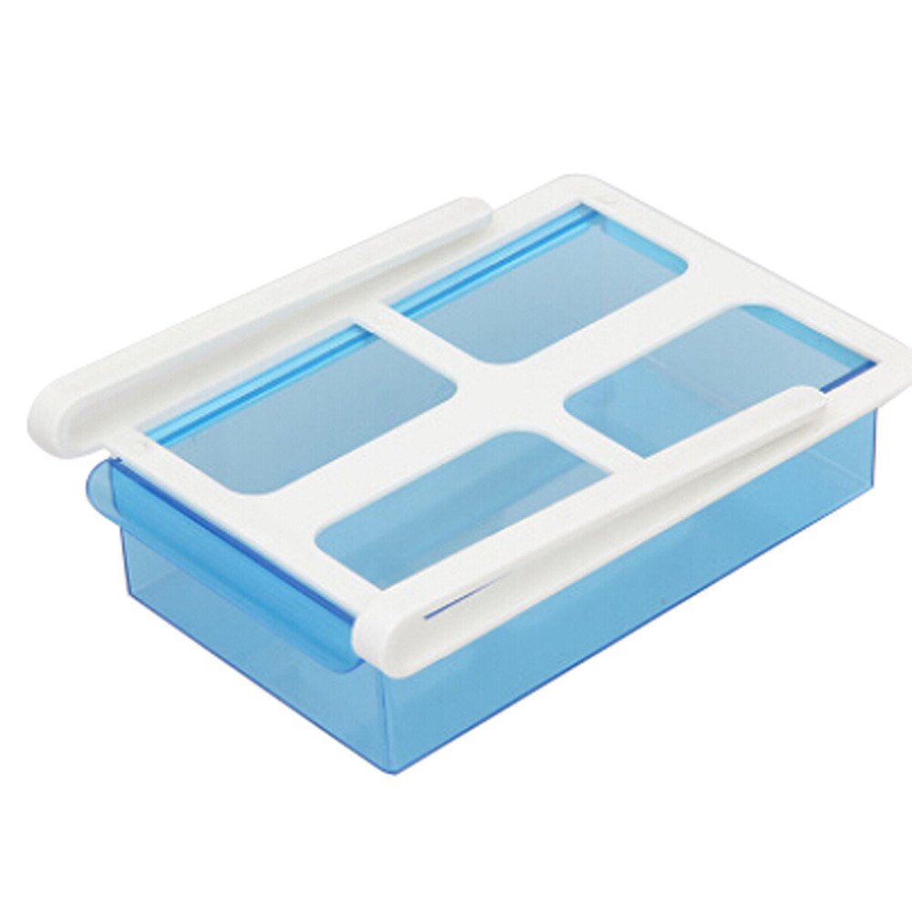 Quaanti Slide Fridge Freezer Organizer - Refrigerator Storage Rack Shelf Drawer for Kitchen Organization - Space Saving & Durable (Blue) | Perfect for Fruits, Vegetables, Snacks & Beverage Storage