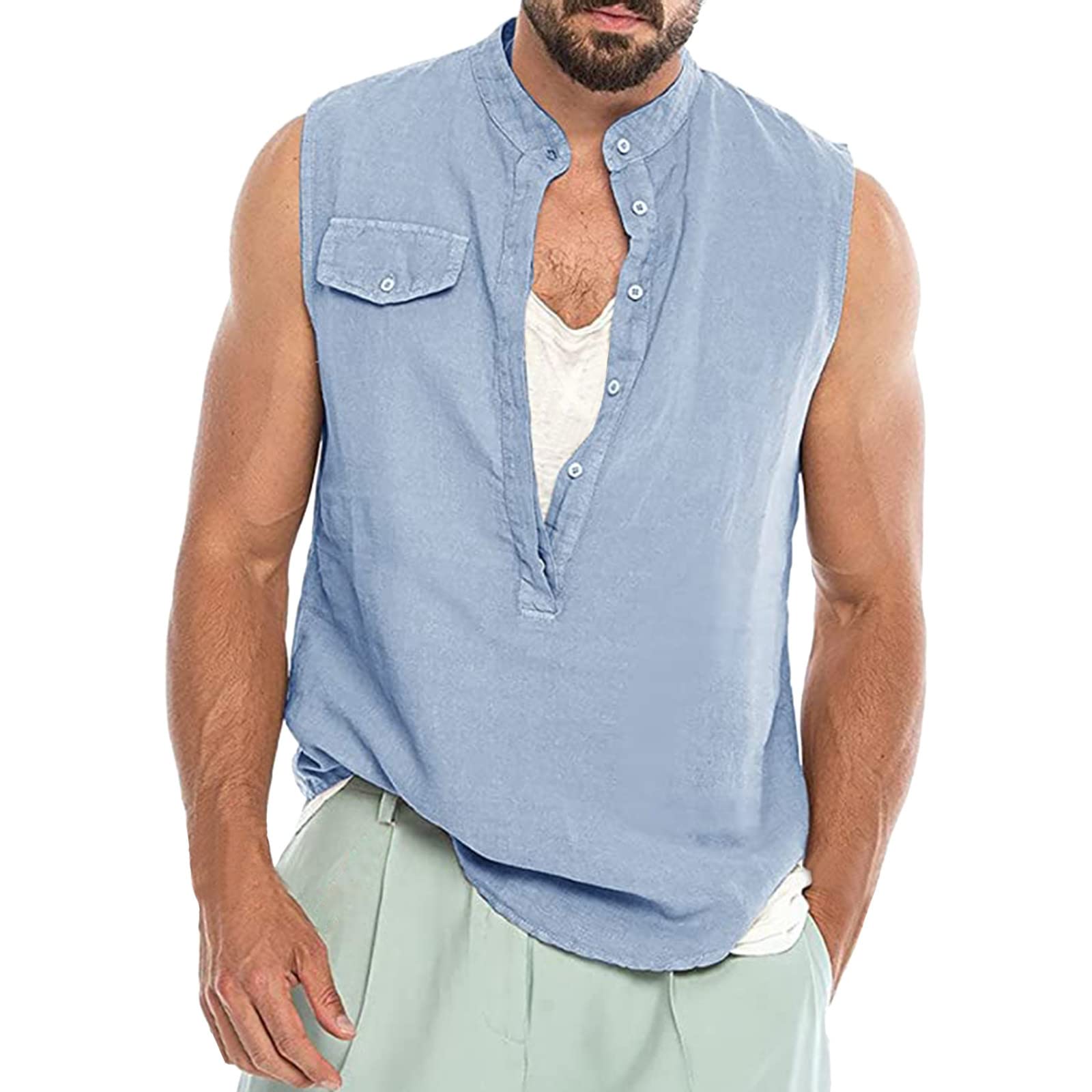 BilyBY Men's Lightweight Cotton Linen Short Sleeve Button Down Shirt - Breathable Summer Casual Shirt for Outdoor Activities, Beach Wear & Travel