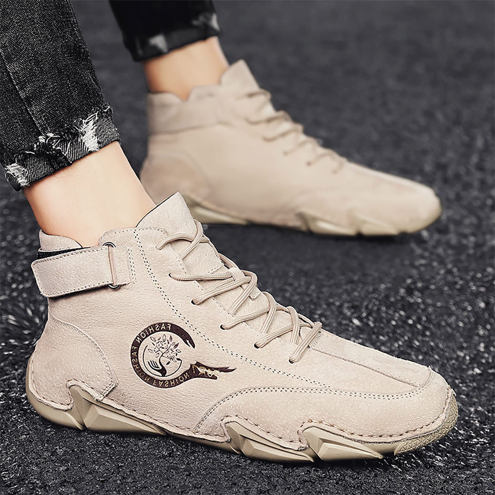Men's High Top Leather Sports Shoes - Korean Style Spring & Autumn Trainers for Running & Casual Wear | Durable Short Boots for Gym, Workout & Daily Use