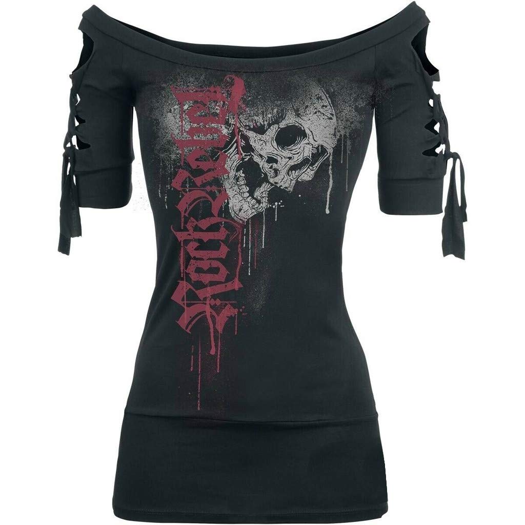 Stylish Women's Skull Print Black T-Shirt | Trendy Slit Top | Plus Size Casual Wear | Perfect for Streetwear, Concerts & Gothic Fashion