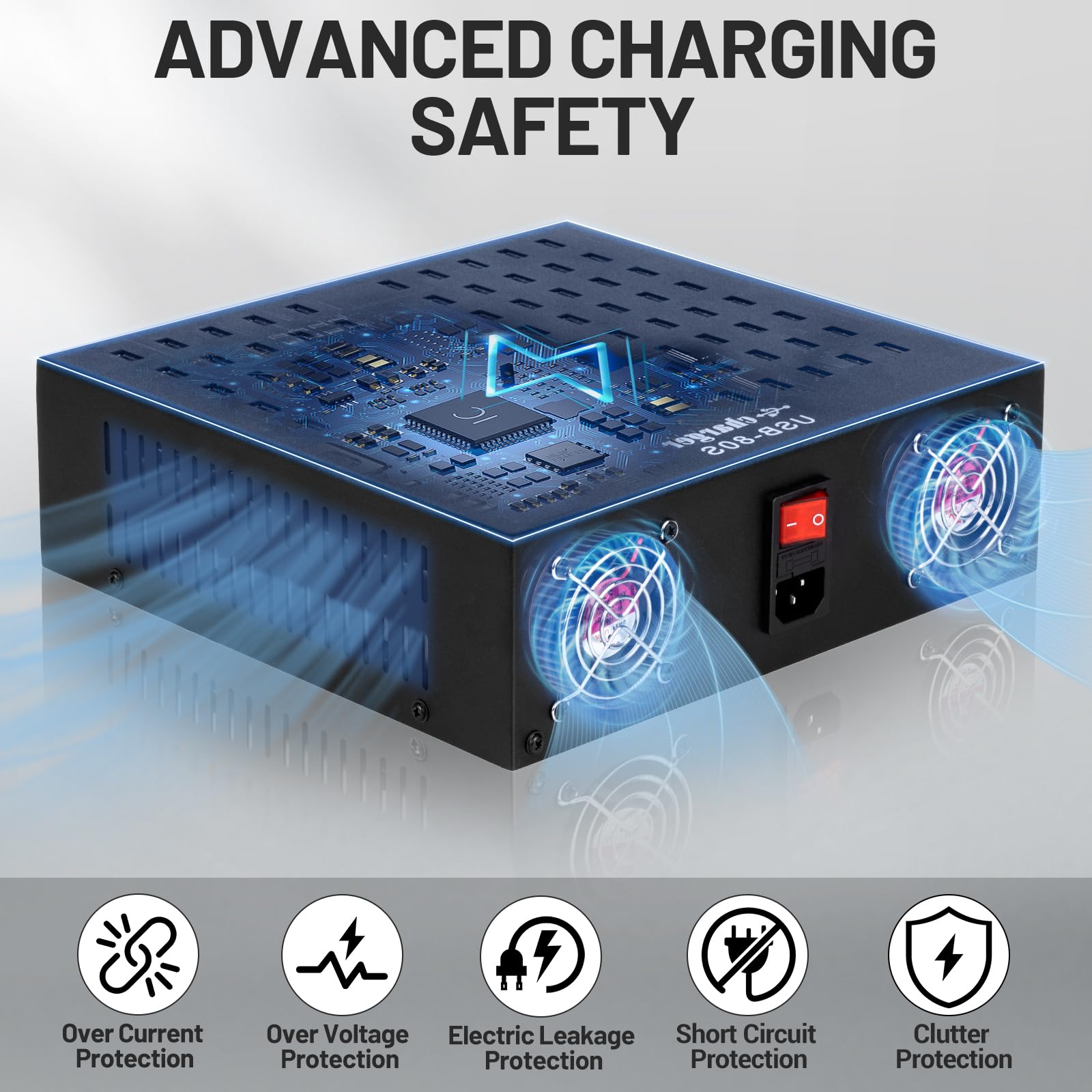 MIXILIN 80 Ports 800W (150A) Fast USB Charging Station with Power Switch - Multi-Device Desktop Charger for iPhone, iPad, Kindle, Tablet, Smartphones - Perfect for Offices, Schools, Hotels, and Events