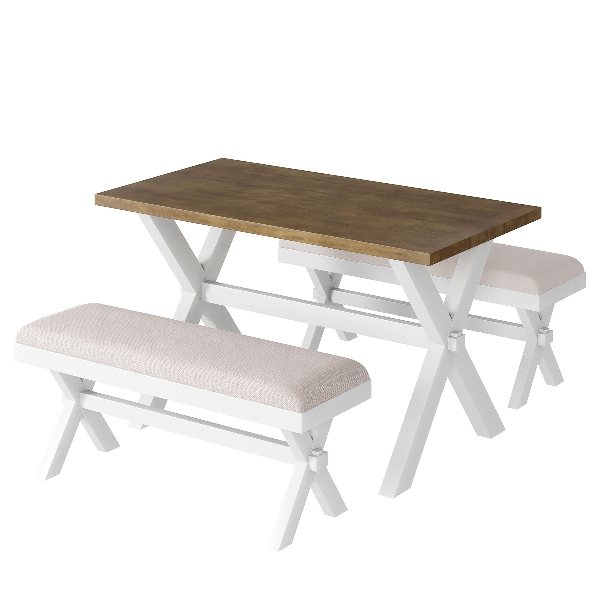 Premium White Wooden Dining Table Set with 3 Chairs - Modern Kitchen Furniture for Small Spaces, Breakfast Nook & Cozy Family Meals