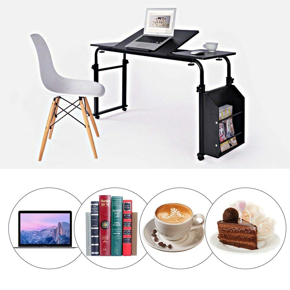 Adjustable Overbed Desk with Wheels - Mobile Hospital Bed Table, Rolling Laptop Desk for Medical Use & Home Office, Height & Length Customizable (Black) - Perfect for Patients, Students & Remote Workers