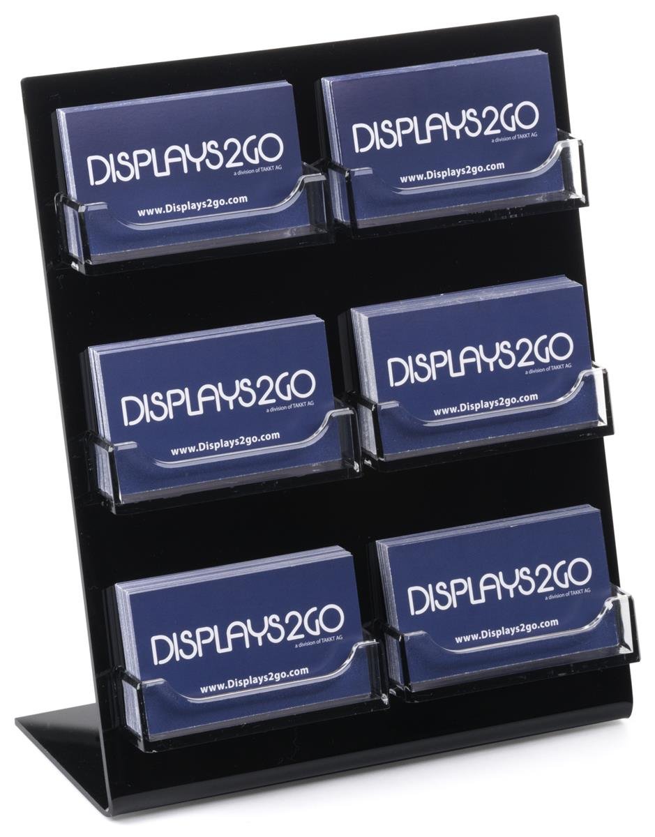 8-Pack Black Plexiglas Business Card Holders with 6 Clear Acrylic Pockets - Open Face Design for Tabletop Display - Perfect for Restaurants, Offices, and Trade Shows