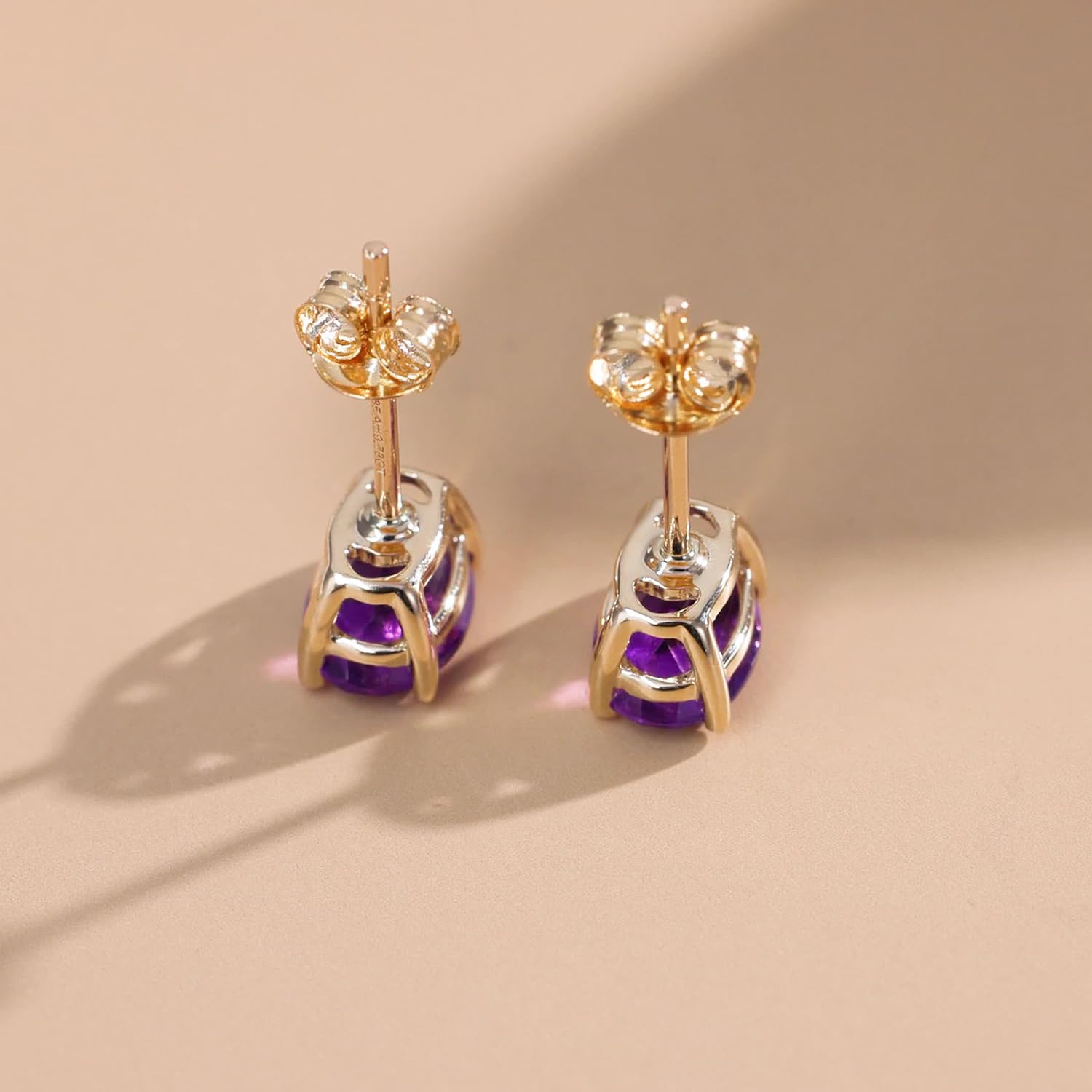 14K Solid Yellow Gold Oval Stud Earrings with Natural/Created Gemstone - 5x7mm Prong Cluster Earrings for Women, Mom, Wife | Perfect Gift for Birthdays, Anniversaries & Special Occasions