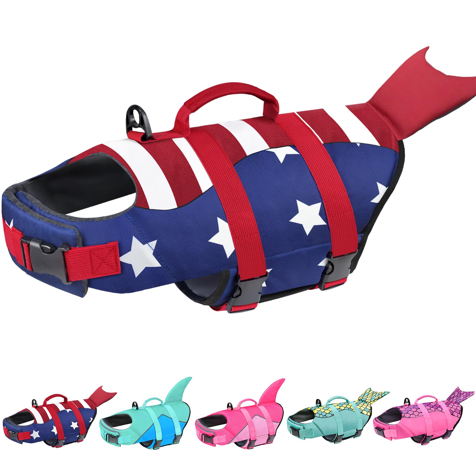 **Malier High Buoyancy Ripstop Dog Life Jacket - Swimming & Boating Safety Vest for Small, Medium & Large Dogs - High Visibility Lifesaver (Red + Dark Blue, Large) - Perfect for Pools, Lakes & Beach Adventures**
