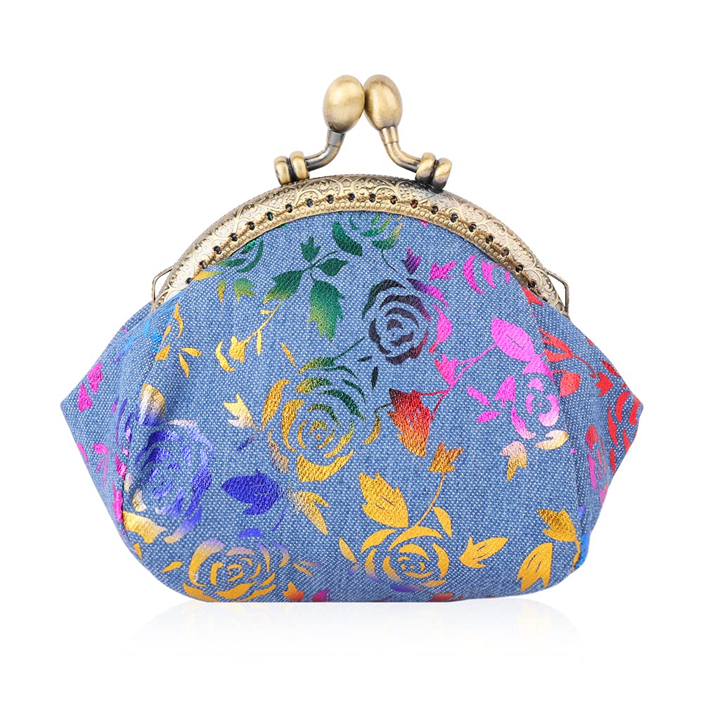 Vintage Rose Pattern Kiss-Lock Coin Purse - Small Change Pouch Wallet for Women & Girls - Perfect for Parties, Gifts, and Everyday Use (Rose Flower Design)