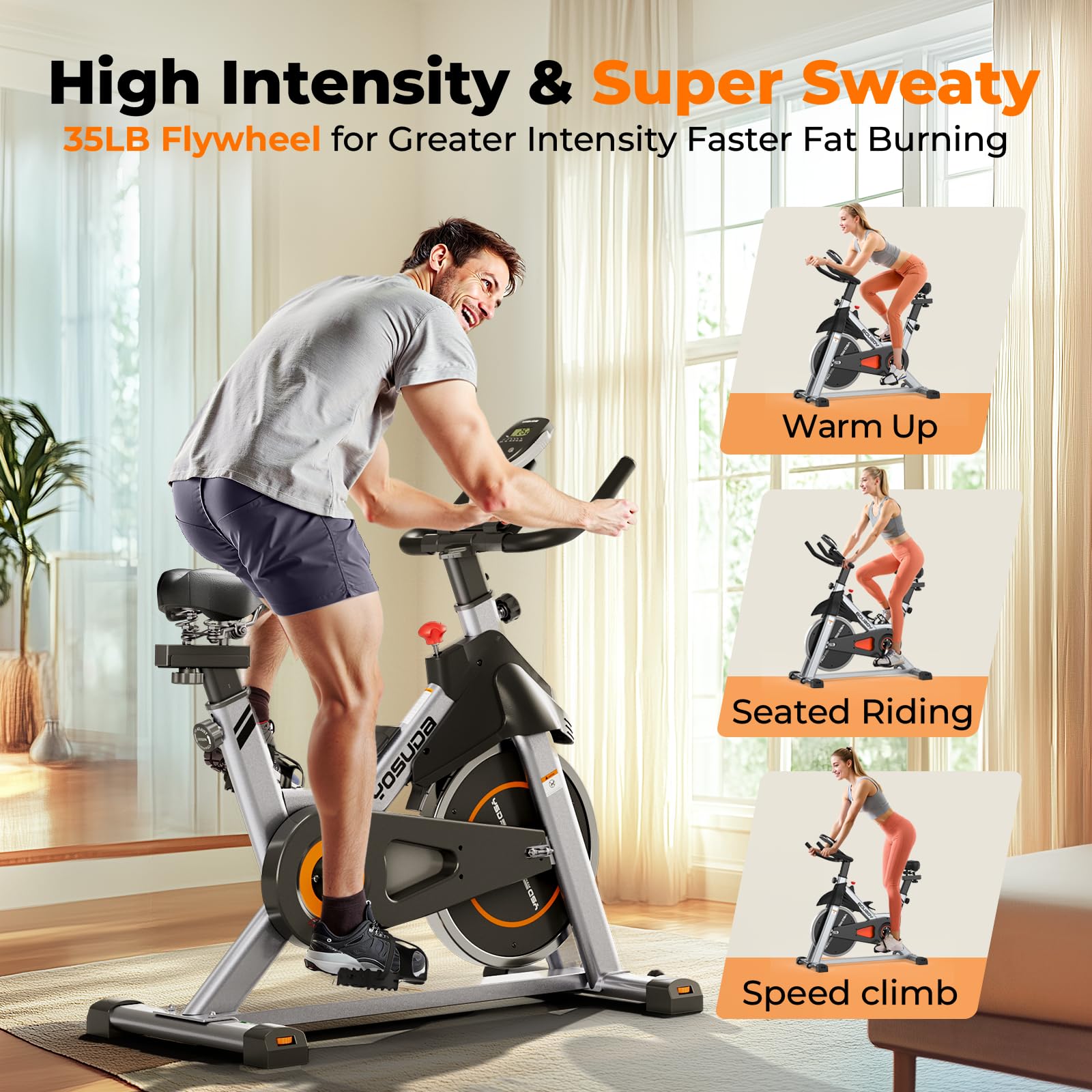 YOSUDA Magnetic Resistance Indoor Cycling Bike with Tablet Holder & Comfortable Seat Cushion - Home Gym Exercise Bike for Cardio Workout & Fitness Training