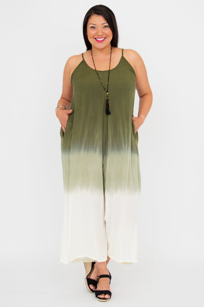 Ender Jumpsuit Women's Green Dip Dye Casual Romper - Perfect for Summer Outings, Beach Vacations & Street Style Fashion