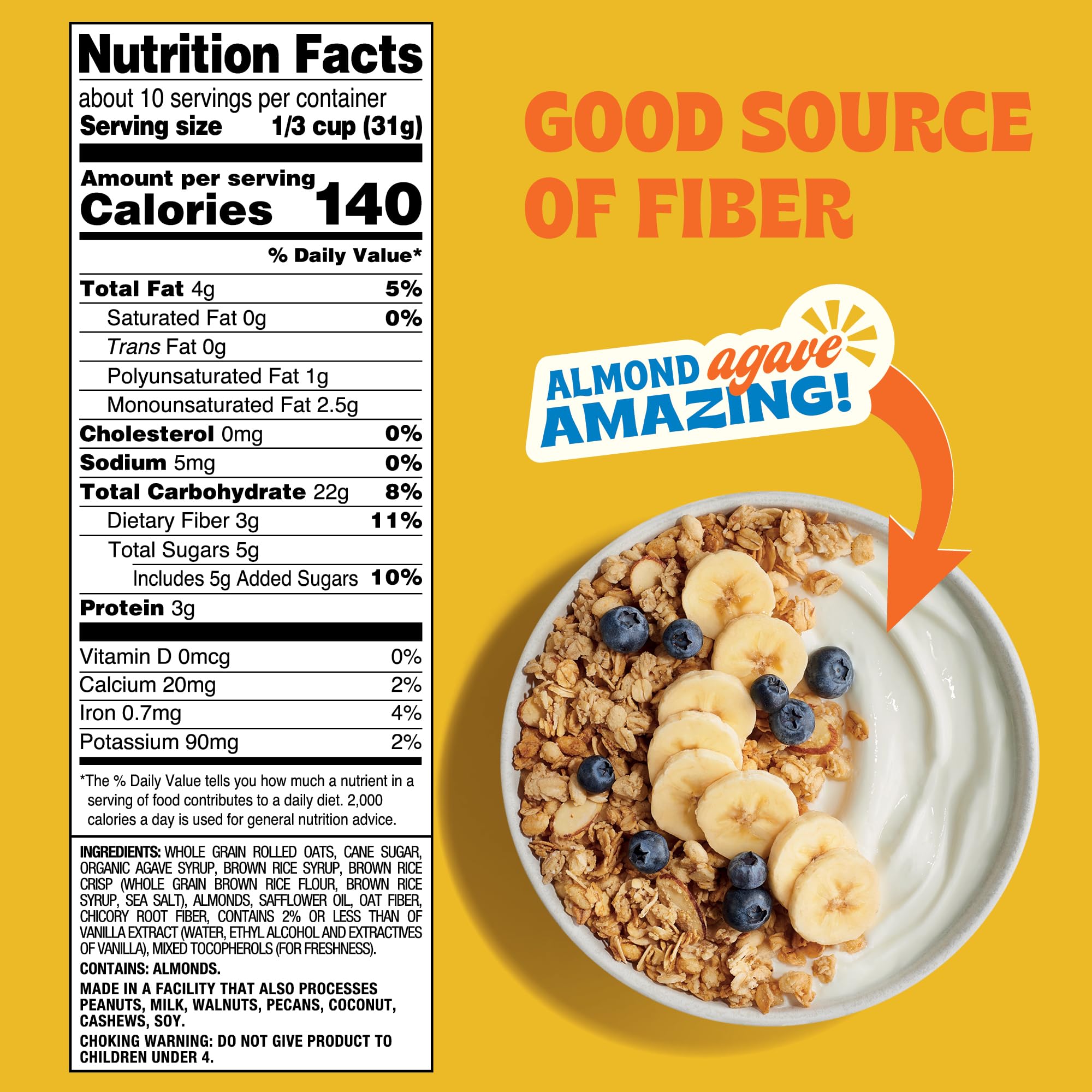 Back to Nature Granola Cereal - Gluten Free, Non-GMO, Vegan Snacks with Whole Grain Rolled Oats - Vanilla Almond Agave Flavor, 11oz (6 Pack) | Healthy Breakfast & On-the-Go Snack for Adults & Kids