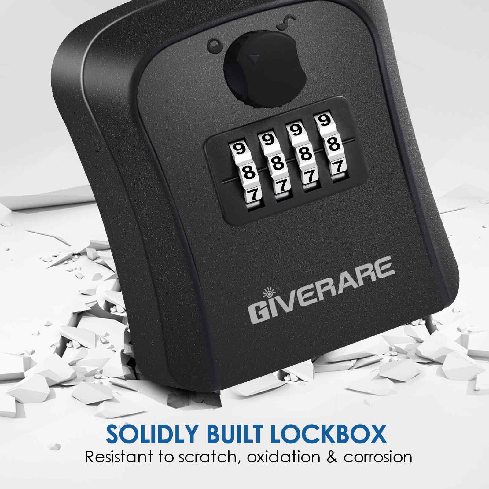 GIVERARE 2 Pack Key Lock Box - 4 Digit Combination Wall Mount Outdoor Key Safe, Waterproof Key Hider for House Keys, Resettable Security Password Box with Mounting Kit (Black) | Perfect for Vacation Rentals, Airbnb Hosts, and Home Key Storage