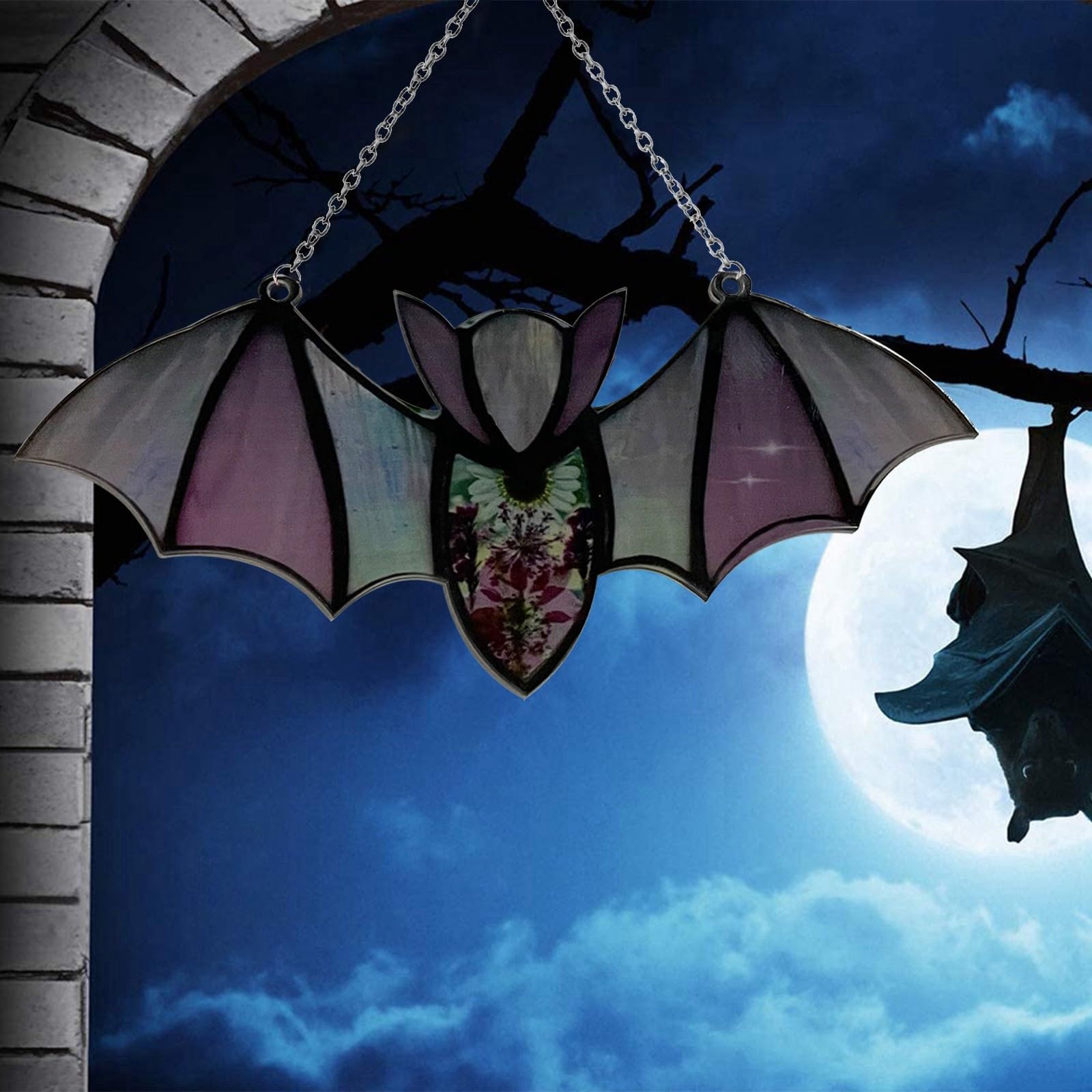Halloween Bat Hanging Decor - Stained Acrylic Window & Car Mirror Ornaments - Gothic Bat Pendants for Spooky Home & Vehicle Decoration