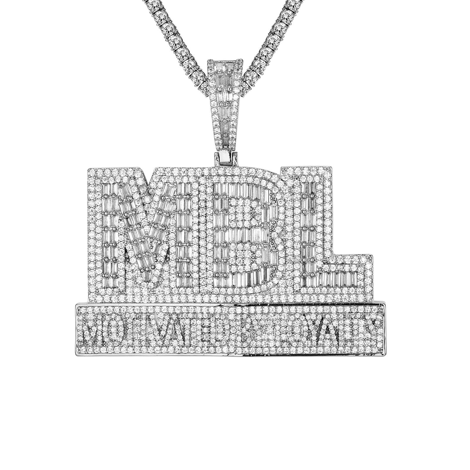 Men's Sterling Silver MBL Loyalty Icy White Gold Tone Pendant Necklace - Perfect for Gifts, Anniversary & Everyday Wear